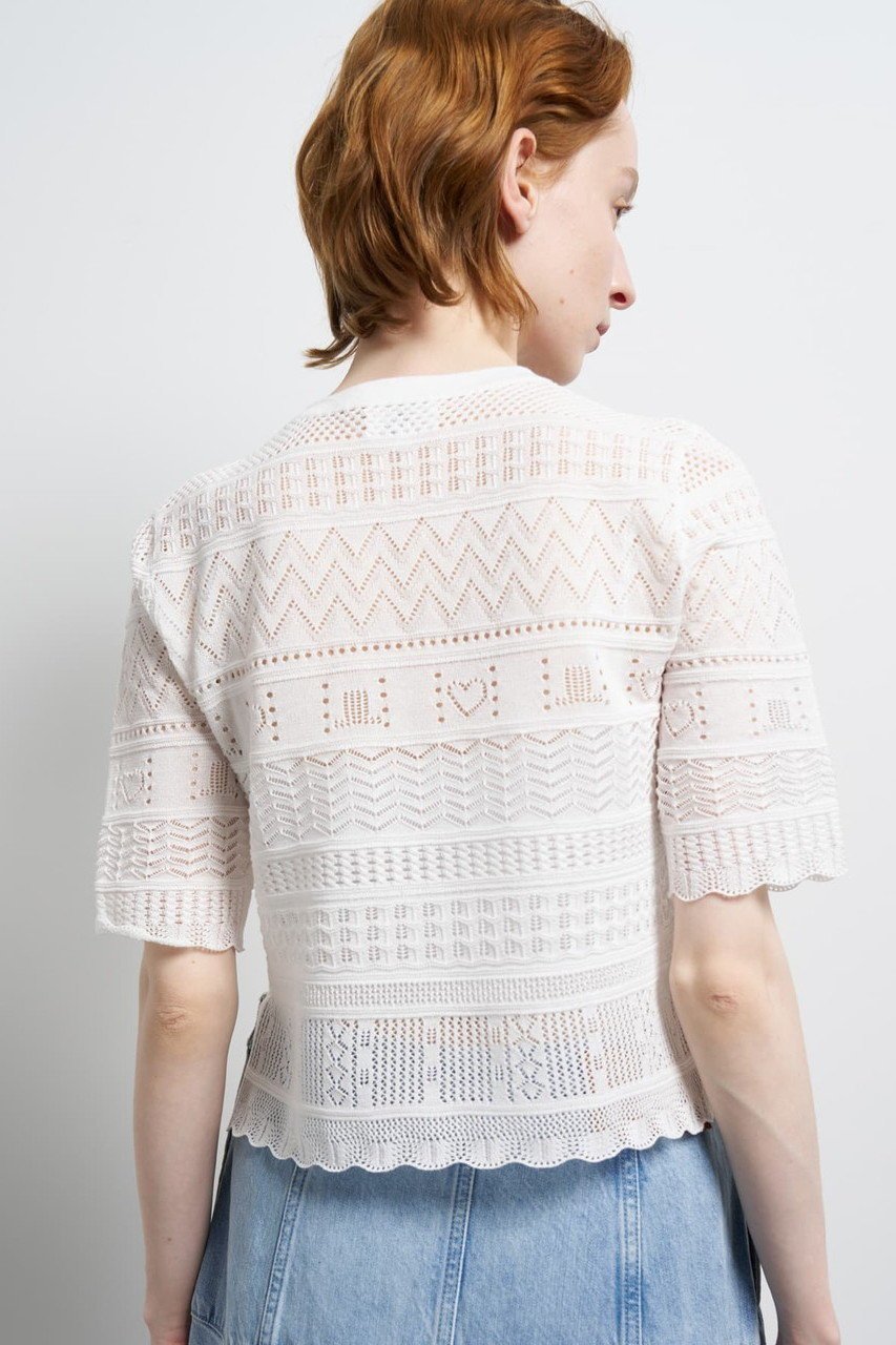 【ランバン オン ブルー/LANVIN en Bleu】のレースハーフスリーブニット 人気、トレンドファッション・服の通販 founy(ファニー) 　ファッション　Fashion　レディースファッション　Fashion for Women　トップス・カットソー　Cut & Sew Tops　ニット　Knit Tops & Sweaters　カジュアルプルオーバー・ニットトップス　Pullovers & Knit Tops / Casual Pullovers　カーディガン　Cardigan, Knitwear　コンパクト　Compact, Small Size　バランス　Balance, Style Balance　パターン　Pattern, Design Print　レース　Lace, Lace Fabric　エレガント 上品　Elegant　other-3|ID: prp329100004888506 ipo3291000000036506518