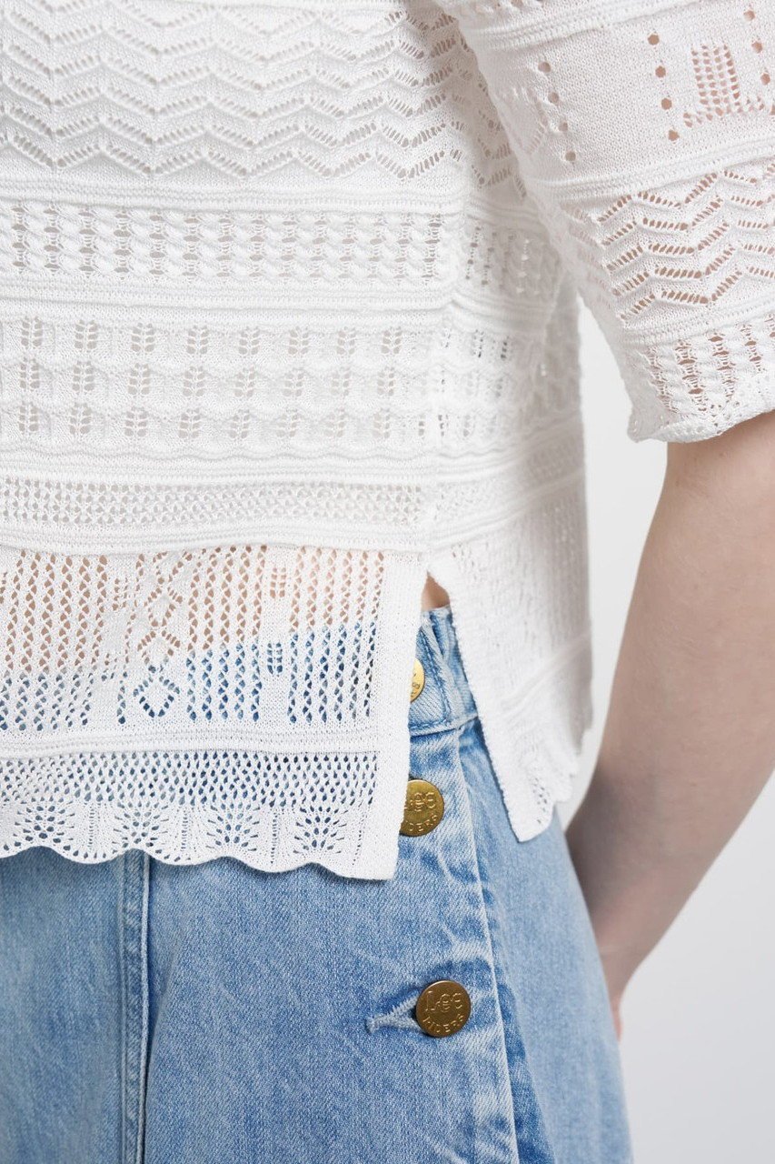 【ランバン オン ブルー/LANVIN en Bleu】のレースハーフスリーブニット 人気、トレンドファッション・服の通販 founy(ファニー) 　ファッション　Fashion　レディースファッション　Fashion for Women　トップス・カットソー　Cut & Sew Tops　ニット　Knit Tops & Sweaters　カジュアルプルオーバー・ニットトップス　Pullovers & Knit Tops / Casual Pullovers　カーディガン　Cardigan, Knitwear　コンパクト　Compact, Small Size　バランス　Balance, Style Balance　パターン　Pattern, Design Print　レース　Lace, Lace Fabric　エレガント 上品　Elegant　other-4|ID: prp329100004888506 ipo3291000000036506519