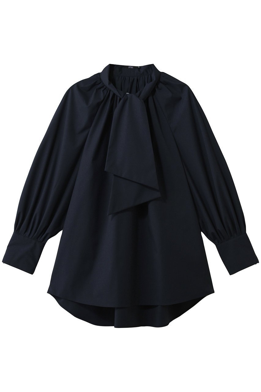 【エムフィル/M Fil】のポリエステル コットン ストレッチ ブロード ショート ボウタイブラウス インテリア・キッズ・メンズ・レディースファッション・服の通販 founy(ファニー) 　ファッション　Fashion　レディースファッション　Fashion for Women　トップス・カットソー　Cut & Sew Tops　シャツ・ブラウス・オフィスカジュアル　Elegant Blouses & Button-Ups　ショート　Short, Short Length　ストレッチ　Stretch, Stretchy Fabric　スリーブ　Sleeve, Long Sleeve / Short Sleeve　ブロード　Broadcloth, Fine Cotton　ロング　Long, Long-Length　ネイビー|ID: prp329100004888520 ipo3291000000036506643