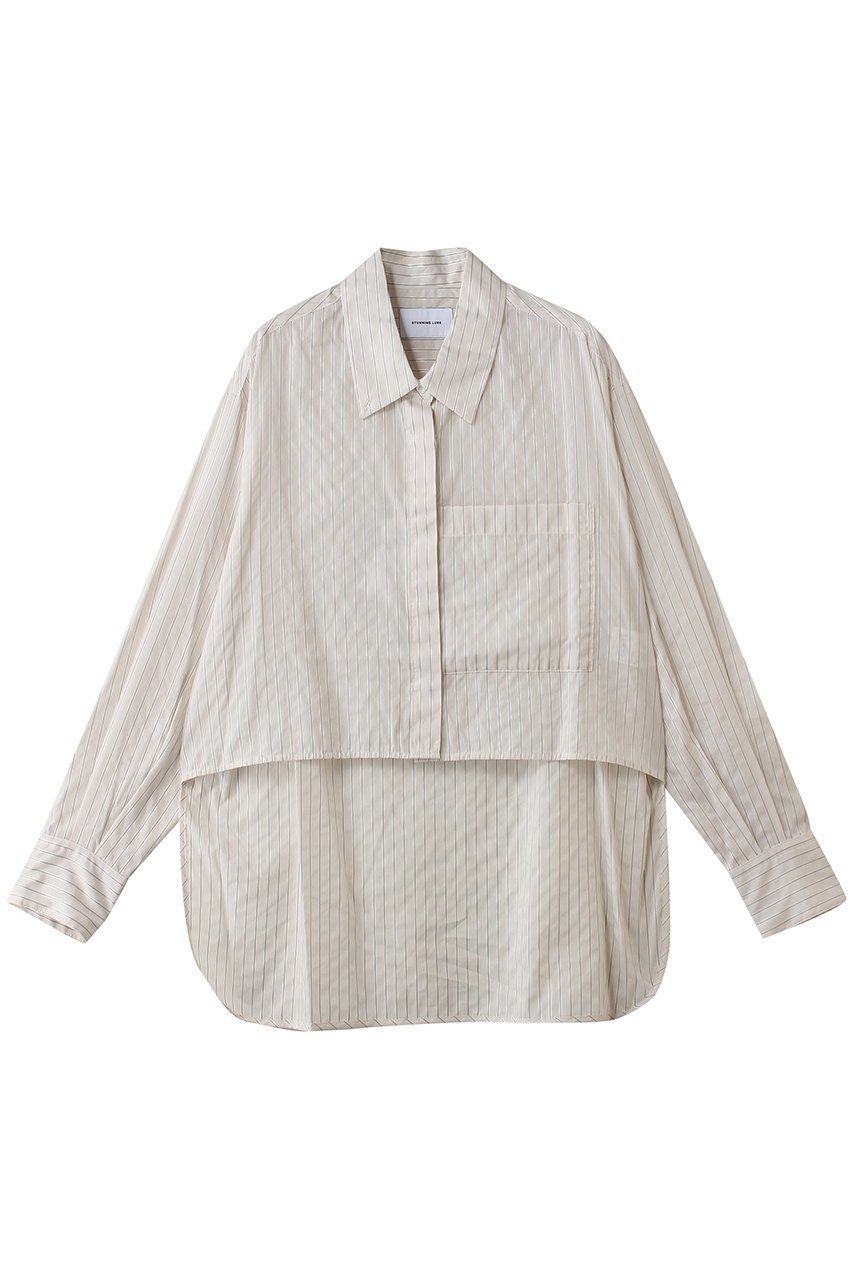 【スタニングルアー/STUNNING LURE】のストライプシャツ 人気、トレンドファッション・服の通販 founy(ファニー) 　ファッション　Fashion　レディースファッション　Fashion for Women　トップス・カットソー　Cut & Sew Tops　シャツ・ブラウス・オフィスカジュアル　Elegant Blouses & Button-Ups　なめらか　Smooth, Silky Texture　シンプル　Simple, Minimal　ストライプ　Stripe, Striped Pattern　スリーブ　Sleeve, Long Sleeve / Short Sleeve　ハイネック　High Neck, Mock Neck　バランス　Balance, Style Balance　フロント　Front, Front Design　モダン　Modern, Contemporary　ロング　Long, Long-Length　ワイド　Wide, Wide Fit　エレガント 上品　Elegant　再入荷　Restock / Back in Stock　 other-1|ID: prp329100004888547 ipo3291000000036506885