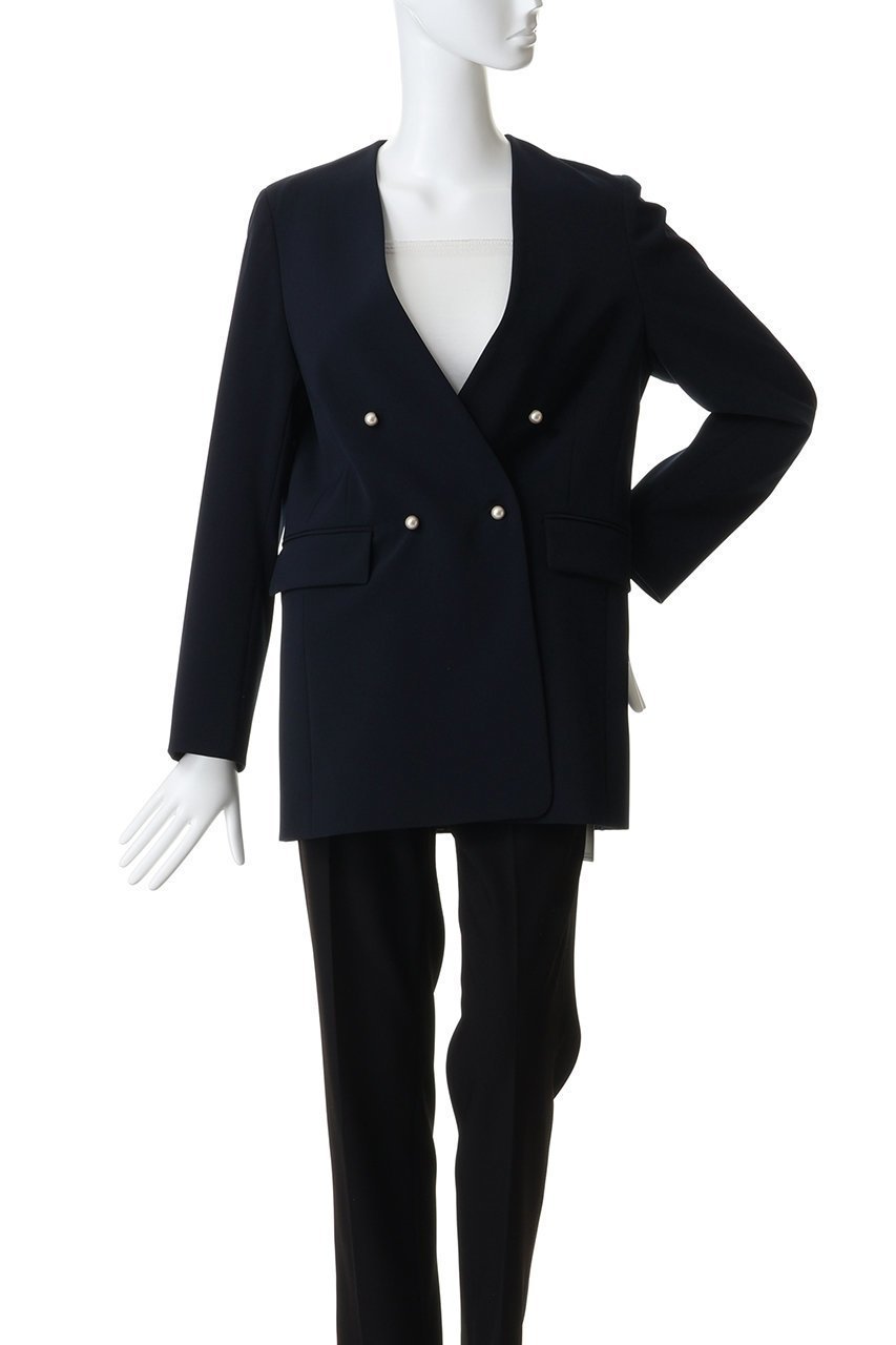 【ティアラ/Tiara】のノーカラーダブルジャケット 人気、トレンドファッション・服の通販 founy(ファニー) 　ファッション　Fashion　レディースファッション　Fashion for Women　アウター　Coat / Outerwear Collection　レディースジャケット・軽アウター　Jackets　おすすめ　Recommended / Our Picks　ジャケット　Jacket, Outerwear　ダウン　Down, Puffer　ダブル　Double, Double-Breasted　デニム　Denim, Jeans Material　パール　Pearl, Pearl Accent　ボトム　Bottoms, Lower Wear　ミドル　Middle Length, Mid Height　エレガント 上品　Elegant　other-2|ID: prp329100004888556 ipo3291000000036506987