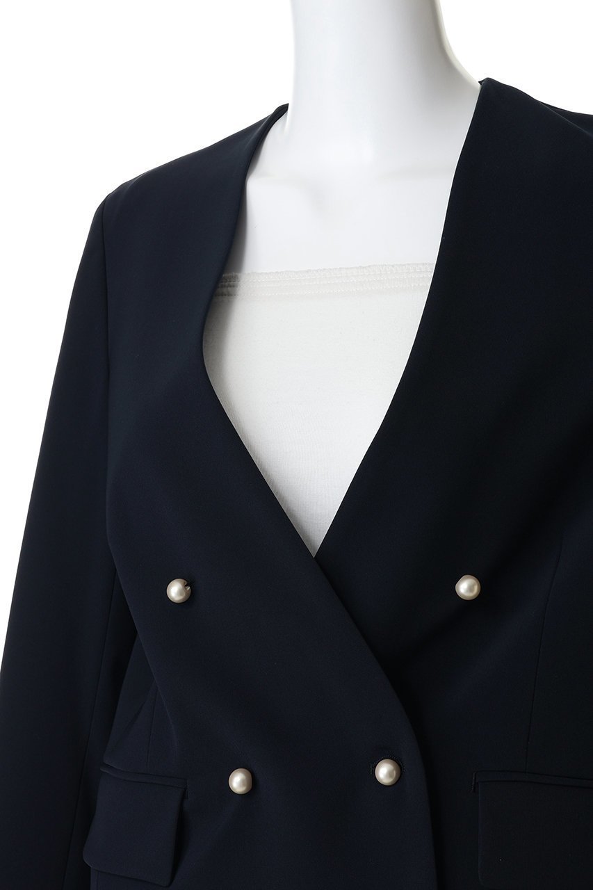 【ティアラ/Tiara】のノーカラーダブルジャケット 人気、トレンドファッション・服の通販 founy(ファニー) 　ファッション　Fashion　レディースファッション　Fashion for Women　アウター　Coat / Outerwear Collection　レディースジャケット・軽アウター　Jackets　おすすめ　Recommended / Our Picks　ジャケット　Jacket, Outerwear　ダウン　Down, Puffer　ダブル　Double, Double-Breasted　デニム　Denim, Jeans Material　パール　Pearl, Pearl Accent　ボトム　Bottoms, Lower Wear　ミドル　Middle Length, Mid Height　エレガント 上品　Elegant　other-5|ID: prp329100004888556 ipo3291000000036506990