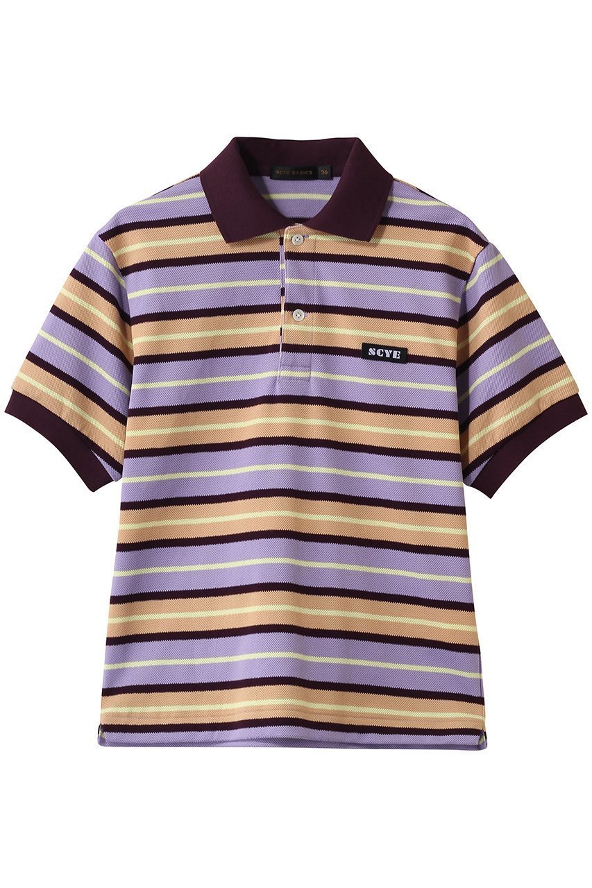 【サイ サイベーシックス/Scye SCYE BASICS】の【SCYE BASICS】Striped Cotton Pique ポロ シャツ インテリア・キッズ・メンズ・レディースファッション・服の通販 founy(ファニー) 　ファッション　Fashion　レディースファッション　Fashion for Women　トップス・カットソー　Cut & Sew Tops　シャツ・ブラウス・オフィスカジュアル　Elegant Blouses & Button-Ups　ポロシャツ・きれいめカジュアル　Smart-Casual Polo Tops　春　Spring　鹿の子　Piqué, Kanoko Fabric　スタンダード　Standard, Basic　バランス　Balance, Style Balance　ボックス　Boxy, Box Shape　ボーダー　Border, Stripe　ポロシャツ　Polo Shirt, Collared Tee　無地　Plain, Solid Color　レトロ　Retro, Vintage Style　S/S・春夏　SS, Spring/Summer, Warm Season　夏　Summer　パープル|ID: prp329100004888559 ipo3291000000036507010