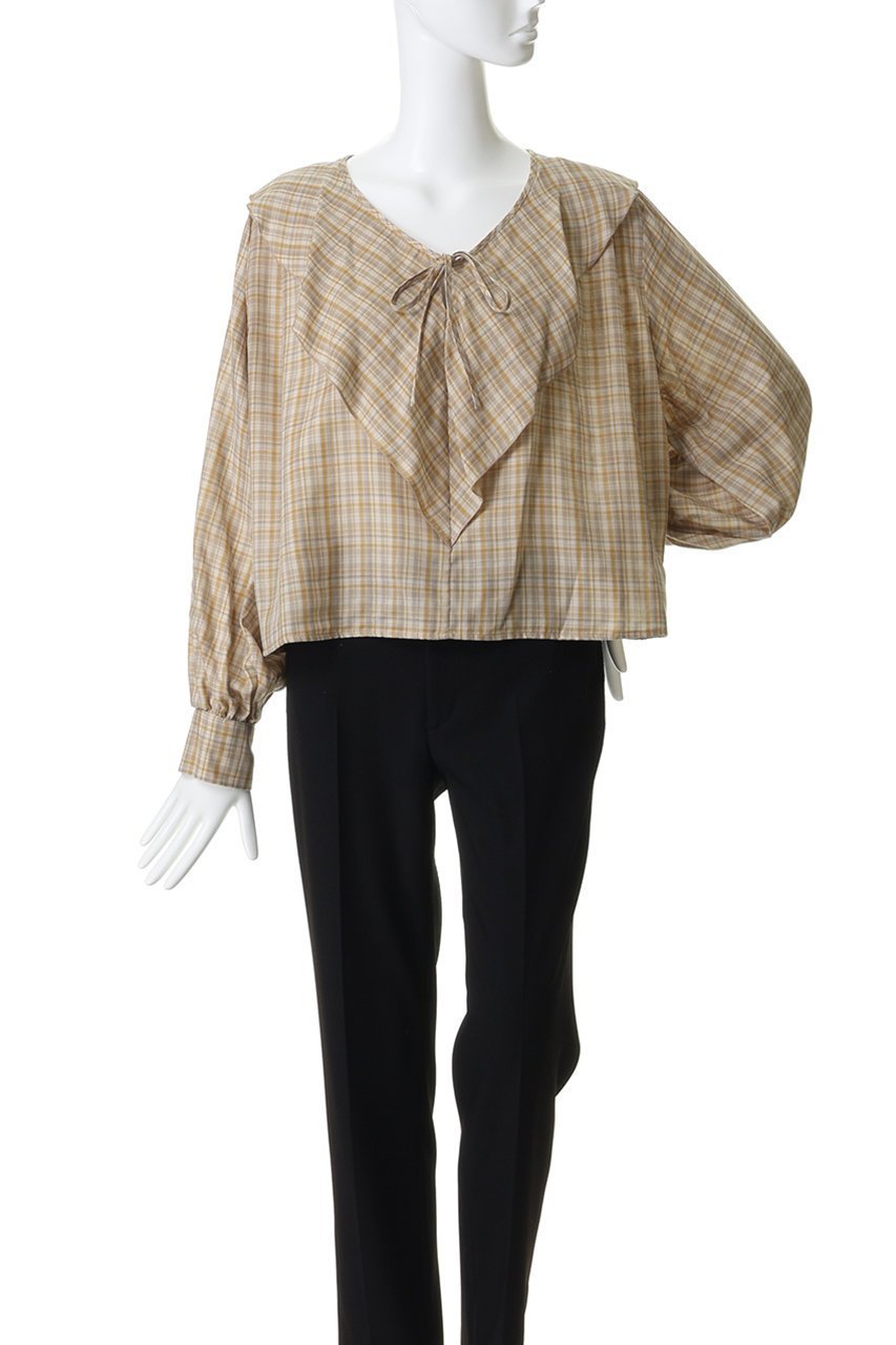 【ミディウミソリッド/MIDIUMISOLID】のcheck big frill collar blouse ブラウス 人気、トレンドファッション・服の通販 founy(ファニー) 　ファッション　Fashion　レディースファッション　Fashion for Women　トップス・カットソー　Cut & Sew Tops　シャツ・ブラウス・オフィスカジュアル　Elegant Blouses & Button-Ups　スラックス　Slacks, Dress Pants　スリーブ　Sleeve, Long Sleeve / Short Sleeve　チェック　Check, Plaid, Tartan　デニム　Denim, Jeans Material　フリル　Frill, Ruffle　フロント　Front, Front Design　ロング　Long, Long-Length　新作・新入荷　New Arrivals / New In　other-2|ID: prp329100004888618 ipo3291000000036521959