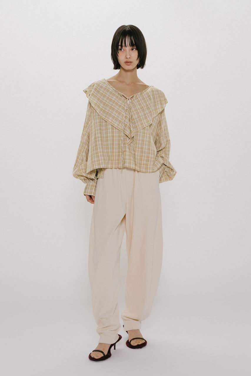 【ミディウミソリッド/MIDIUMISOLID】のcheck big frill collar blouse ブラウス 人気、トレンドファッション・服の通販 founy(ファニー) 　ファッション　Fashion　レディースファッション　Fashion for Women　トップス・カットソー　Cut & Sew Tops　シャツ・ブラウス・オフィスカジュアル　Elegant Blouses & Button-Ups　スラックス　Slacks, Dress Pants　スリーブ　Sleeve, Long Sleeve / Short Sleeve　チェック　Check, Plaid, Tartan　デニム　Denim, Jeans Material　フリル　Frill, Ruffle　フロント　Front, Front Design　ロング　Long, Long-Length　新作・新入荷　New Arrivals / New In　other-6|ID: prp329100004888618 ipo3291000000036521963