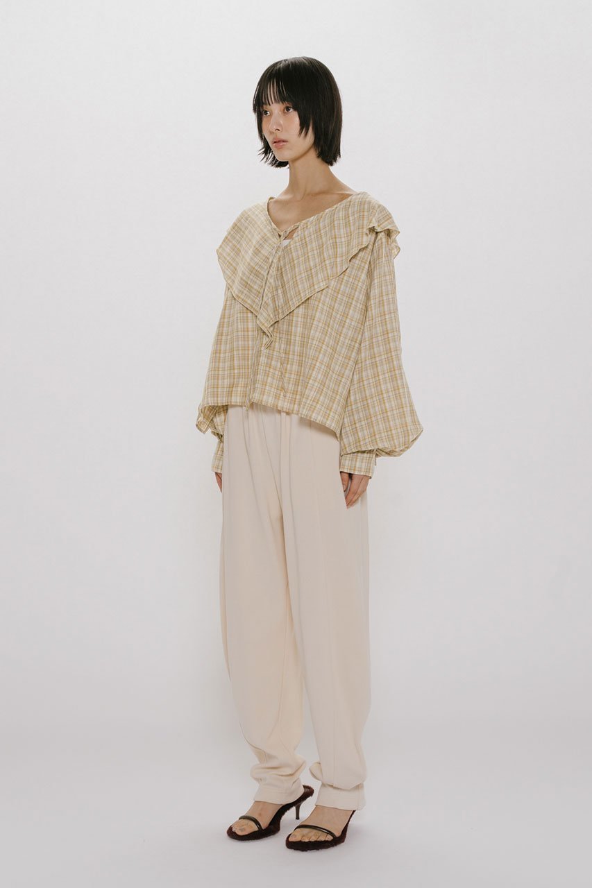 【ミディウミソリッド/MIDIUMISOLID】のcheck big frill collar blouse ブラウス 人気、トレンドファッション・服の通販 founy(ファニー) 　ファッション　Fashion　レディースファッション　Fashion for Women　トップス・カットソー　Cut & Sew Tops　シャツ・ブラウス・オフィスカジュアル　Elegant Blouses & Button-Ups　スラックス　Slacks, Dress Pants　スリーブ　Sleeve, Long Sleeve / Short Sleeve　チェック　Check, Plaid, Tartan　デニム　Denim, Jeans Material　フリル　Frill, Ruffle　フロント　Front, Front Design　ロング　Long, Long-Length　新作・新入荷　New Arrivals / New In　other-7|ID: prp329100004888618 ipo3291000000036521964