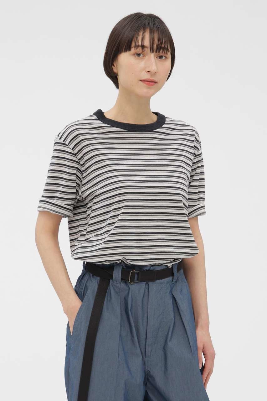 【マーガレットハウエル/MARGARET HOWELL】のCOTTON LINEN MULTI STRIPE JERSEY TOP 人気、トレンドファッション・服の通販 founy(ファニー) 　ファッション　Fashion　レディースファッション　Fashion for Women　トップス・カットソー　Cut & Sew Tops　シャツ・ブラウス・オフィスカジュアル　Elegant Blouses & Button-Ups　ロングTシャツ・Tシャツ　Longline T-Shirts & Tees　カットソー・ベーシックTシャツ　Cut-and-Sewn Tops / Stretch Tees & Basics　ショート　Short, Short Length　ストライプ　Stripe, Striped Pattern　スリーブ　Sleeve, Long Sleeve / Short Sleeve　バランス　Balance, Style Balance　リネン　Linen, Linen Fabric　リラックス　Relax, Relaxed Fit　ワイド　Wide, Wide Fit　新作・新入荷　New Arrivals / New In　 other-1|ID: prp329100004888756 ipo3291000000036510518