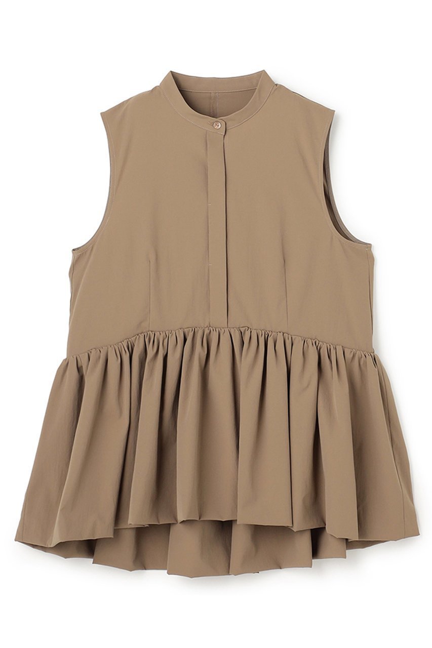 【アンクレイヴ/uncrave】のクールタッチカラータイプライター ペプラムブラウス インテリア・キッズ・メンズ・レディースファッション・服の通販 founy(ファニー) 　ファッション　Fashion　レディースファッション　Fashion for Women　トップス・カットソー　Cut & Sew Tops　キャミソール&ノースリーブ　Camisoles & Sleeveless Tops　シャツ・ブラウス・オフィスカジュアル　Elegant Blouses & Button-Ups　タイプライター　Typewriter Fabric, Crisp Cotton　ノースリーブ　Sleeveless, No-Sleeve　フォルム　Silhouette, Form　ペプラム　Peplum, Flared Hem　吸水　Absorbent, Quick-Dry　夏　Summer　新作・新入荷　New Arrivals / New In　キャメルベージュ|ID: prp329100004888782 ipo3291000000036510713