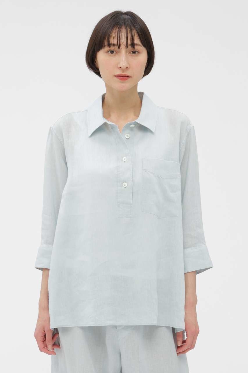 【マーガレットハウエル/MARGARET HOWELL】のSOFT LINEN SHIRT インテリア・キッズ・メンズ・レディースファッション・服の通販 founy(ファニー) 　ファッション　Fashion　レディースファッション　Fashion for Women　トップス・カットソー　Cut & Sew Tops　シャツ・ブラウス・オフィスカジュアル　Elegant Blouses & Button-Ups　おすすめ　Recommended / Our Picks　なめらか　Smooth, Silky Texture　ショート　Short, Short Length　スリーブ　Sleeve, Long Sleeve / Short Sleeve　セットアップ　Set-Up, Coordinated Outfit　リネン　Linen, Linen Fabric　リラックス　Relax, Relaxed Fit　エレガント 上品　Elegant　新作・新入荷　New Arrivals / New In　ブルー|ID: prp329100004888785 ipo3291000000036510744
