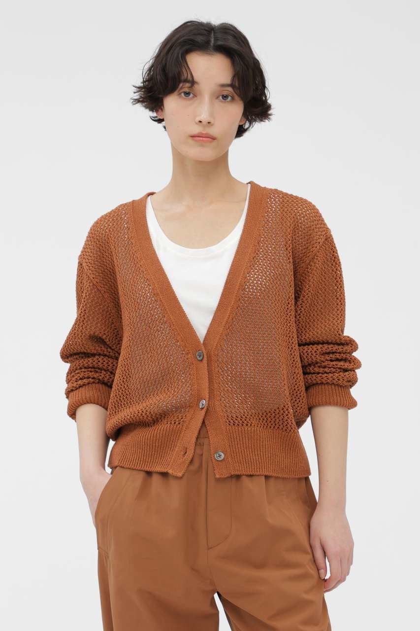 【マーガレットハウエル/MARGARET HOWELL】のPAPER COTTON MESH KNITWEAR インテリア・キッズ・メンズ・レディースファッション・服の通販 founy(ファニー) 　ファッション　Fashion　レディースファッション　Fashion for Women　トップス・カットソー　Cut & Sew Tops　ニット　Knit Tops & Sweaters　カーディガン・羽織り　Layered Style Cardigans　なめらか　Smooth, Silky Texture　カーディガン　Cardigan, Knitwear　シンプル　Simple, Minimal　メッシュ　Mesh, Net Fabric　リラックス　Relax, Relaxed Fit　新作・新入荷　New Arrivals / New In　オレンジ|ID: prp329100004888809 ipo3291000000036510942