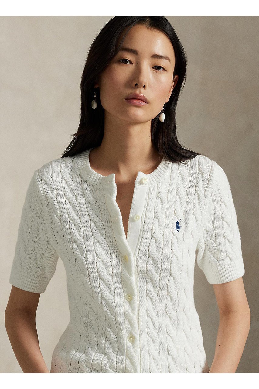 【ラルフローレン/RALPH LAUREN】の【POLO RALPH LAUREN】ケーブルニット コットン ショートスリーブ カーディガン 人気、トレンドファッション・服の通販 founy(ファニー) 　ファッション　Fashion　レディースファッション　Fashion for Women　トップス・カットソー　Cut & Sew Tops　ニット　Knit Tops & Sweaters　カーディガン・羽織り　Layered Style Cardigans　カフス　Cuff Design　カーディガン　Cardigan, Knitwear　ショート　Short, Short Length　スリム　Slim, Slim Fit　スリーブ　Sleeve, Long Sleeve / Short Sleeve　バランス　Balance, Style Balance　フィット　Fit, Slim Fit　エレガント 上品　Elegant　半袖　Short Sleeve, Half Sleeve　新作・新入荷　New Arrivals / New In　other-3|ID: prp329100004888811 ipo3291000000036510956