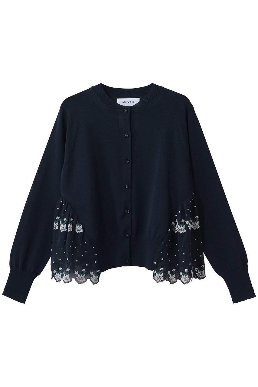 【ミュベール/MUVEIL】のエーデルワイスプリントカーディガン インテリア・キッズ・メンズ・レディースファッション・服の通販 founy(ファニー) ファッション Fashion レディースファッション Fashion for Women トップス・カットソー Cut & Sew Tops ニット Knit Tops & Sweaters カーディガン・羽織り Layered Style Cardigans カーディガン Cardigan, Knitwear ドッキング Docking, Mixed Material ハンカチ Handkerchief, Hanky フラワー Flower, Floral プリント Print, Printed Pattern エレガント 上品 Elegant 夏 Summer 新作・新入荷 New Arrivals / New In 春 Spring S/S・春夏 SS, Spring/Summer, Warm Season ネイビー|ID: prp329100004888813 ipo3291000000036510969