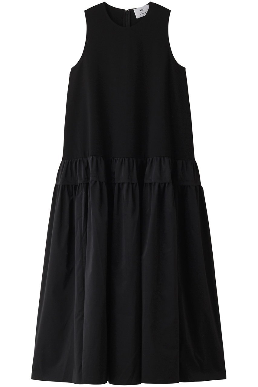 【プルミエ アロンディスモン/1er Arrondissement】のコットンポンチ×タフタワンピース インテリア・キッズ・メンズ・レディースファッション・服の通販 founy(ファニー) 　ファッション　Fashion　レディースファッション　Fashion for Women　ワンピース　Dresses　チュニック　Tunic Tops & Dresses　おすすめ　Recommended / Our Picks　アメリカン　American Style　シンプル　Simple, Minimal　スリーブ　Sleeve, Long Sleeve / Short Sleeve　タフタ　Taffeta, Structured Fabric　チュニック　Tunic, Long Top　ドッキング　Docking, Mixed Material　フレア　Flare, Flared　ロング　Long, Long-Length　ブラック|ID: prp329100004888880 ipo3291000000036514641