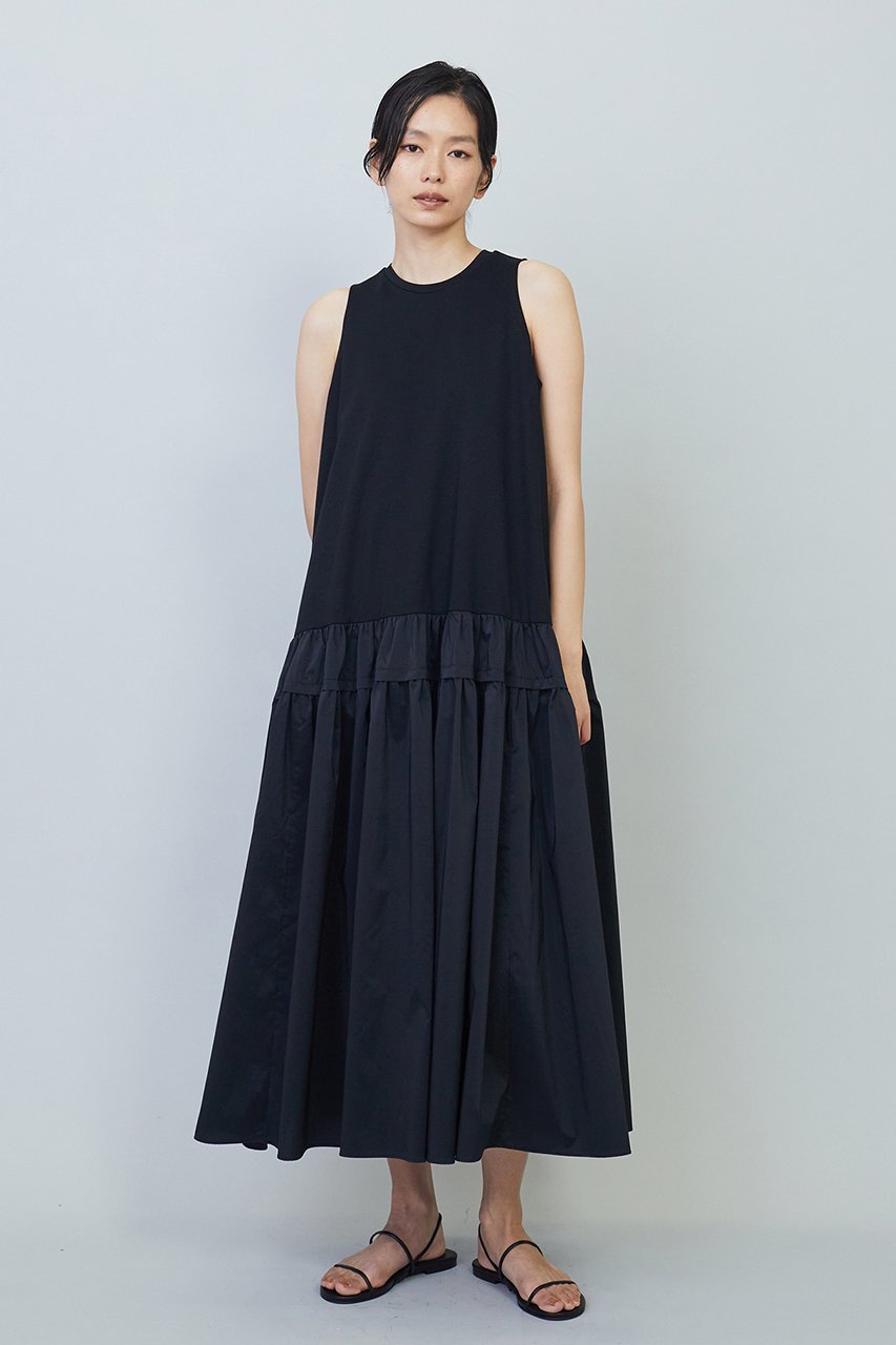 【プルミエ アロンディスモン/1er Arrondissement】のコットンポンチ×タフタワンピース 人気、トレンドファッション・服の通販 founy(ファニー) 　ファッション　Fashion　レディースファッション　Fashion for Women　ワンピース　Dresses　チュニック　Tunic Tops & Dresses　おすすめ　Recommended / Our Picks　アメリカン　American Style　シンプル　Simple, Minimal　スリーブ　Sleeve, Long Sleeve / Short Sleeve　タフタ　Taffeta, Structured Fabric　チュニック　Tunic, Long Top　ドッキング　Docking, Mixed Material　フレア　Flare, Flared　ロング　Long, Long-Length　other-6|ID: prp329100004888880 ipo3291000000036514646