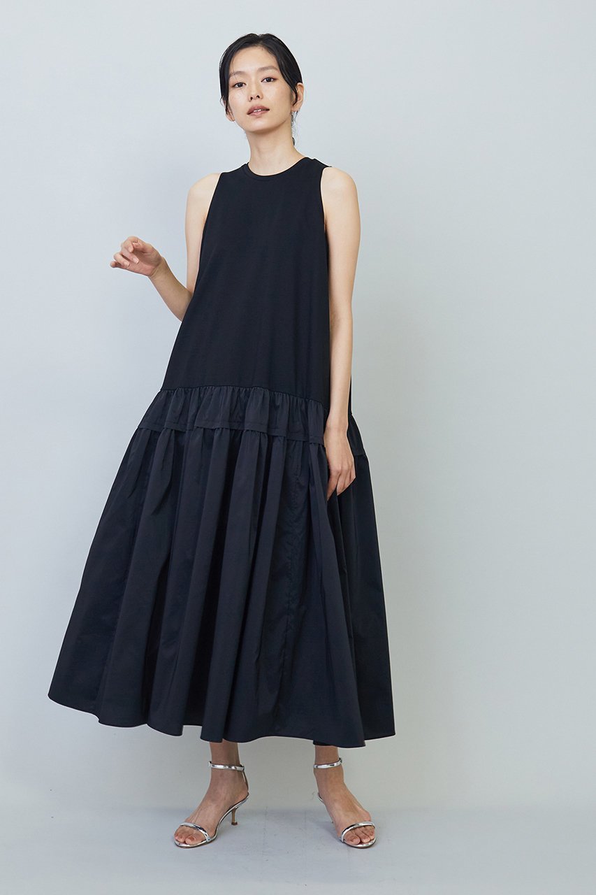 【プルミエ アロンディスモン/1er Arrondissement】のコットンポンチ×タフタワンピース 人気、トレンドファッション・服の通販 founy(ファニー) 　ファッション　Fashion　レディースファッション　Fashion for Women　ワンピース　Dresses　チュニック　Tunic Tops & Dresses　おすすめ　Recommended / Our Picks　アメリカン　American Style　シンプル　Simple, Minimal　スリーブ　Sleeve, Long Sleeve / Short Sleeve　タフタ　Taffeta, Structured Fabric　チュニック　Tunic, Long Top　ドッキング　Docking, Mixed Material　フレア　Flare, Flared　ロング　Long, Long-Length　other-7|ID: prp329100004888880 ipo3291000000036514647