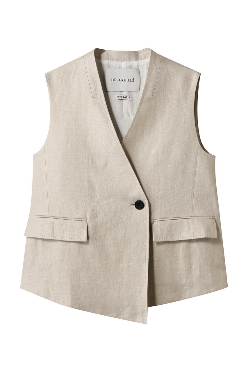 【デパリエ/DEPAREILLE】のリネンツイルジレ インテリア・キッズ・メンズ・レディースファッション・服の通販 founy(ファニー) 　ファッション　Fashion　レディースファッション　Fashion for Women　アウター　Coat / Outerwear Collection　レディースジャケット・軽アウター　Jackets　カットソー　Cut and Sewn Top　シンプル　Simple, Minimal　ジャケット　Jacket, Outerwear　スタイリッシュ　Stylish, Fashionable　ベスト　Vest, Waistcoat　エレガント 上品　Elegant　ベージュ|ID: prp329100004888899 ipo3291000000036515402