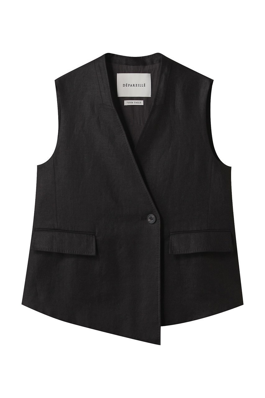 【デパリエ/DEPAREILLE】のリネンツイルジレ インテリア・キッズ・メンズ・レディースファッション・服の通販 founy(ファニー) 　ファッション　Fashion　レディースファッション　Fashion for Women　アウター　Coat / Outerwear Collection　レディースジャケット・軽アウター　Jackets　カットソー　Cut and Sewn Top　シンプル　Simple, Minimal　ジャケット　Jacket, Outerwear　スタイリッシュ　Stylish, Fashionable　ベスト　Vest, Waistcoat　エレガント 上品　Elegant　ブラック|ID: prp329100004888899 ipo3291000000036515403