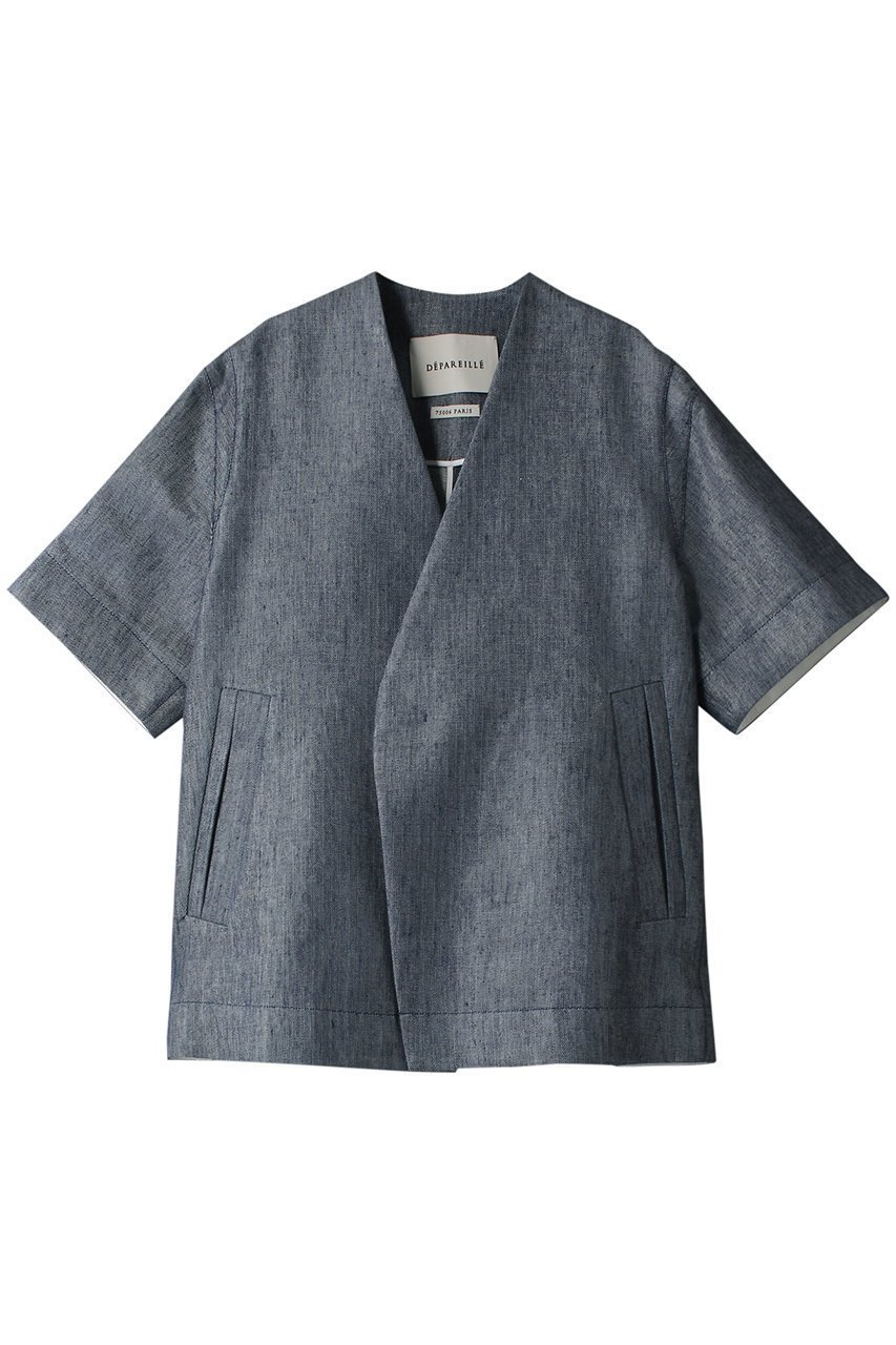 【デパリエ/DEPAREILLE】のデニムフィルムツイルジャケット インテリア・キッズ・メンズ・レディースファッション・服の通販 founy(ファニー) 　ファッション　Fashion　レディースファッション　Fashion for Women　アウター　Coat / Outerwear Collection　レディースジャケット・軽アウター　Jackets　おすすめ　Recommended / Our Picks　ジャケット　Jacket, Outerwear　スリット　Slit, Slit Detail　セットアップ　Set-Up, Coordinated Outfit　デニム　Denim, Jeans Material　エレガント 上品　Elegant　半袖　Short Sleeve, Half Sleeve　長袖　Long Sleeve, Full Sleeve　ブルー|ID: prp329100004888928 ipo3291000000036516175