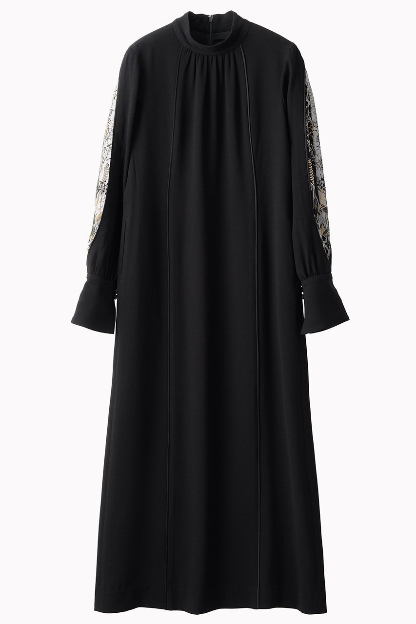 【ミューラル/MURRAL】のPetal sleeve lace ドレス インテリア・キッズ・メンズ・レディースファッション・服の通販 founy(ファニー) 　ファッション　Fashion　レディースファッション　Fashion for Women　ワンピース　Dresses　フォーマル・パーティードレス・結婚式用ドレス　Elegant & Casual Dresses　チュニック　Tunic Tops & Dresses　カッティング　Cutting Detail　ストレート　Straight, Straight Cut　チュニック　Tunic, Long Top　ドレス　Dress, One-Piece　レース　Lace, Lace Fabric　ロング　Long, Long-Length　ブラック|ID: prp329100004888939 ipo3291000000036516827
