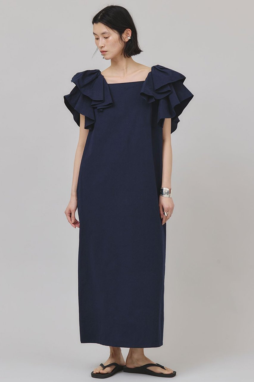 【カレンソロジー/Curensology】のコットンリネンフリルスリーブワンピース インテリア・キッズ・メンズ・レディースファッション・服の通販 founy(ファニー) ファッション Fashion レディースファッション Fashion for Women ワンピース Dresses チュニック Tunic Tops & Dresses ギャザー Gathered, Ruffled サマー Summer, Summer Style スリーブ Sleeve, Long Sleeve / Short Sleeve チュニック Tunic, Long Top フリル Frill, Ruffle ロング Long, Long-Length 再入荷 Restock / Back in Stock 夏 Summer 日本製 Made In Japan ダークブルー|ID: prp329100004888944 ipo3291000000036517248