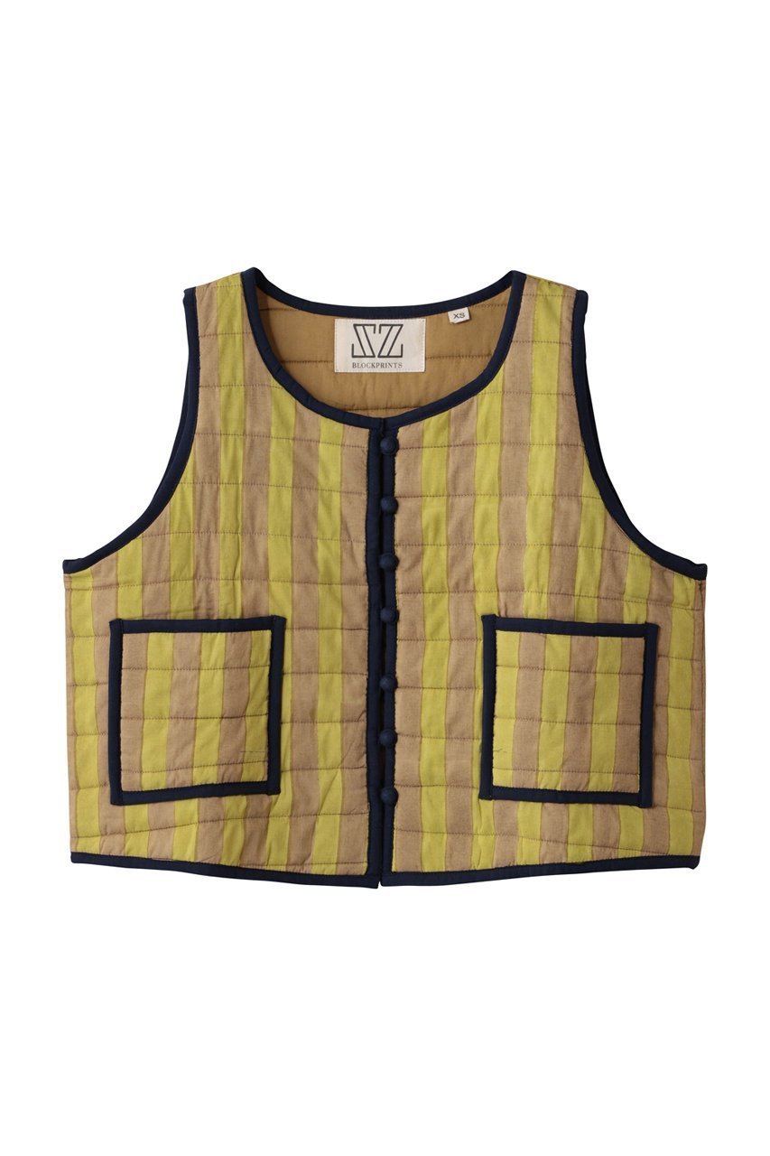 【エスゼット ブロックプリント/SZ Blockprints】のQUILTED VEST DOUBLE THICK STRIPE キルティングベスト インテリア・キッズ・メンズ・レディースファッション・服の通販 founy(ファニー) 　ファッション　Fashion　レディースファッション　Fashion for Women　アウター　Coat / Outerwear Collection　レディースジャケット・軽アウター　Jackets　キルティング　Quilted, Quilting　クロップド　Cropped, Short Length　コンパクト　Compact, Small Size　シンプル　Simple, Minimal　ジャケット　Jacket, Outerwear　ストライプ　Stripe, Striped Pattern　パイピング　Piping, Trim Design　ベスト　Vest, Waistcoat　無地　Plain, Solid Color　ブラウン|ID: prp329100004888948 ipo3291000000036517552