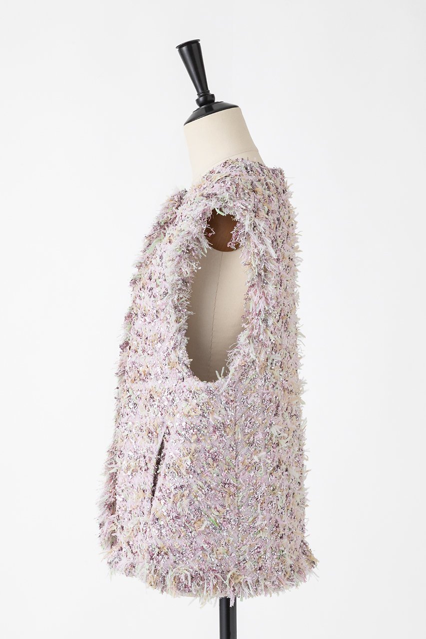 【オーヴィル/EAUVIRE】のリボンツイードジレ 人気、トレンドファッション・服の通販 founy(ファニー) 　ファッション　Fashion　レディースファッション　Fashion for Women　アウター　Coat / Outerwear Collection　レディースジャケット・軽アウター　Jackets　おすすめ　Recommended / Our Picks　サマー　Summer, Summer Style　シンプル　Simple, Minimal　ジャケット　Jacket, Outerwear　ツイード　Twill, Twill Weave　フリンジ　Fringe, Tassel　フロント　Front, Front Design　ベスト　Vest, Waistcoat　リボン　Ribbon, Bow　other-2|ID: prp329100004888960 ipo3291000000036518407