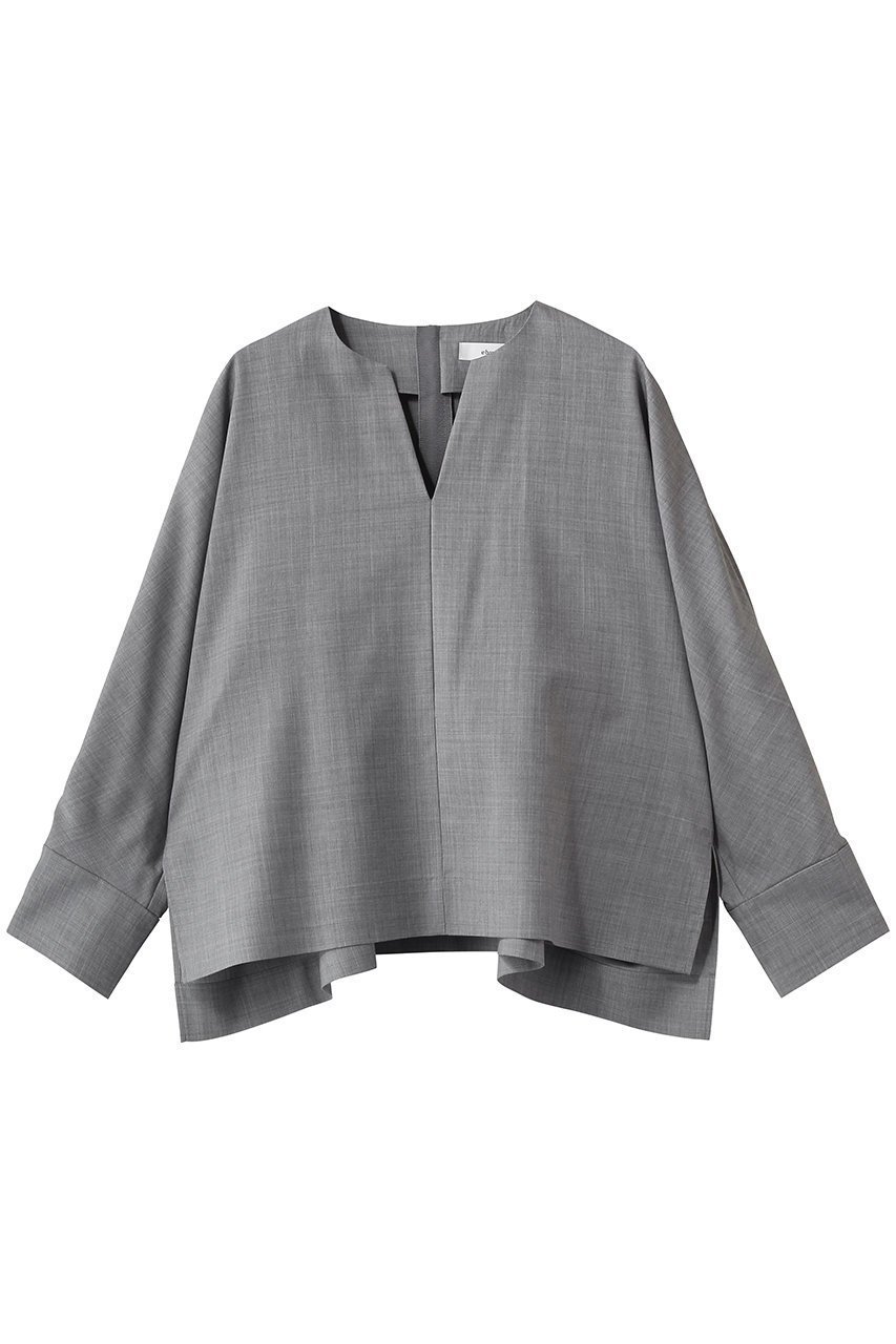 【エブール/ebure】のドライトロピカル キーネックプルオーバーブラウス インテリア・キッズ・メンズ・レディースファッション・服の通販 founy(ファニー) 　ファッション　Fashion　レディースファッション　Fashion for Women　トップス・カットソー　Cut & Sew Tops　シャツ・ブラウス・オフィスカジュアル　Elegant Blouses & Button-Ups　カジュアルプルオーバー・ニットトップス　Pullovers & Knit Tops / Casual Pullovers　サマー　Summer, Summer Style　スリット　Slit, Slit Detail　スリーブ　Sleeve, Long Sleeve / Short Sleeve　フォルム　Silhouette, Form　ロング　Long, Long-Length　グレー|ID: prp329100004889005 ipo3291000000036519806