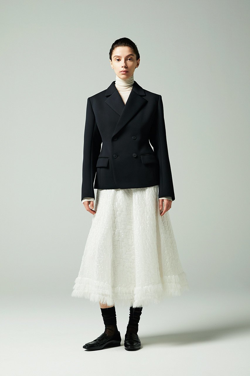 【オーヴィル/EAUVIRE】のシマーフレアスカート 人気、トレンドファッション・服の通販 founy(ファニー) 　ファッション　Fashion　レディースファッション　Fashion for Women　スカート　Skirts　Aライン・フレアスカート　A-Line & Flared Skirts　ロングスカート　Long Skirts / Maxi & Midi Skirts　イタリア　Italy　オーガンジー　Organza Fabric　ギャザー　Gathered, Ruffled　シルク　Silk, 100% Silk　ジャカード／ジャガード　Jacquard, Woven Pattern　フリンジ　Fringe, Tassel　フレア　Flare, Flared　ヘムライン　Hemline, Bottom Cut　リラックス　Relax, Relaxed Fit　ロング　Long, Long-Length　other-7|ID: prp329100004889007 ipo3291000000036519900