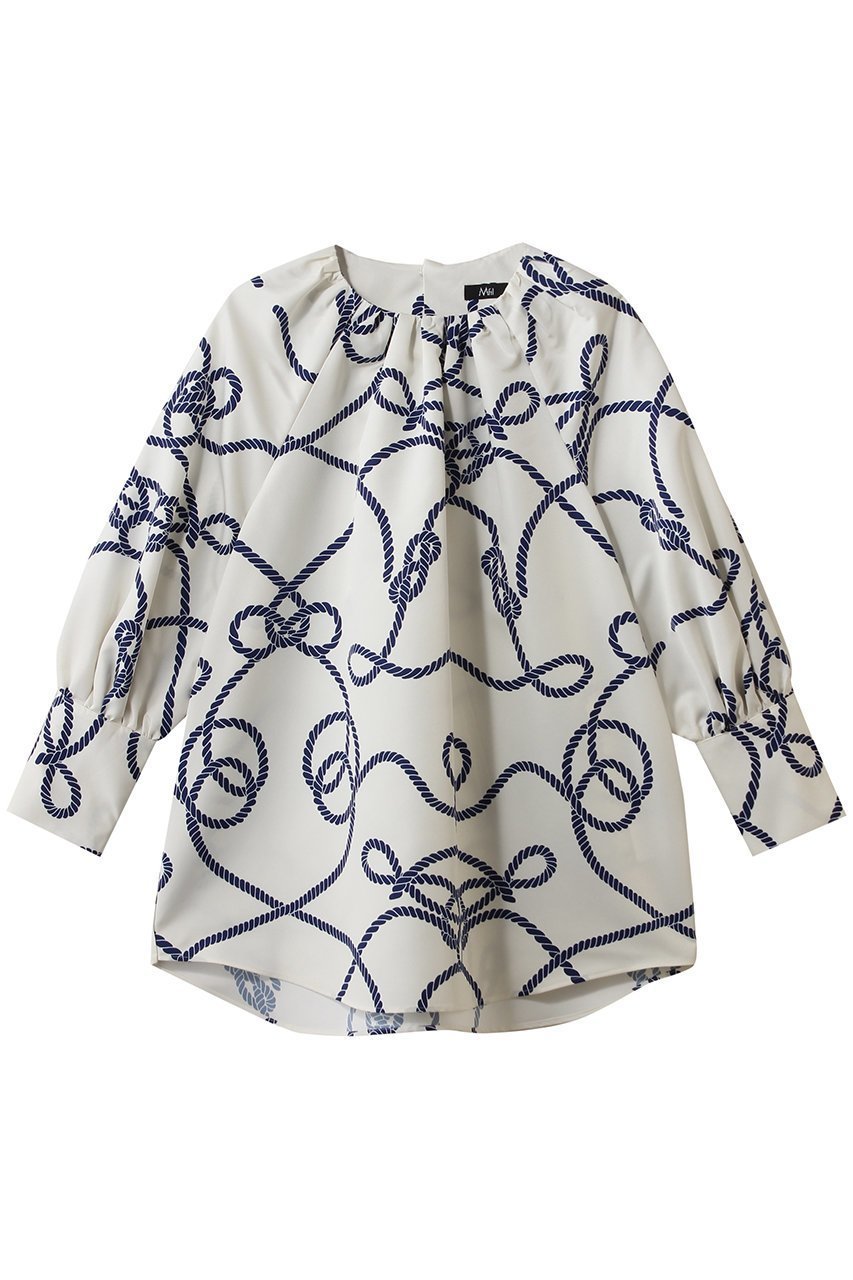 【エムフィル/M Fil】のローププリント クルーネックギャザーブラウス 人気、トレンドファッション・服の通販 founy(ファニー) 　ファッション　Fashion　レディースファッション　Fashion for Women　トップス・カットソー　Cut & Sew Tops　シャツ・ブラウス・オフィスカジュアル　Elegant Blouses & Button-Ups　カフス　Cuff Design　ギャザー　Gathered, Ruffled　スリーブ　Sleeve, Long Sleeve / Short Sleeve　プリント　Print, Printed Pattern　ランダム　Random, Irregular　ロング　Long, Long-Length　 other-1|ID: prp329100004889011 ipo3291000000036519925