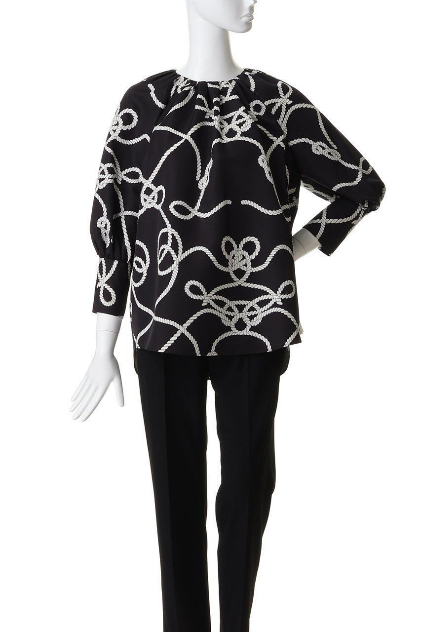 【エムフィル/M Fil】のローププリント クルーネックギャザーブラウス 人気、トレンドファッション・服の通販 founy(ファニー) 　ファッション　Fashion　レディースファッション　Fashion for Women　トップス・カットソー　Cut & Sew Tops　シャツ・ブラウス・オフィスカジュアル　Elegant Blouses & Button-Ups　カフス　Cuff Design　ギャザー　Gathered, Ruffled　スリーブ　Sleeve, Long Sleeve / Short Sleeve　プリント　Print, Printed Pattern　ランダム　Random, Irregular　ロング　Long, Long-Length　other-2|ID: prp329100004889011 ipo3291000000036519928