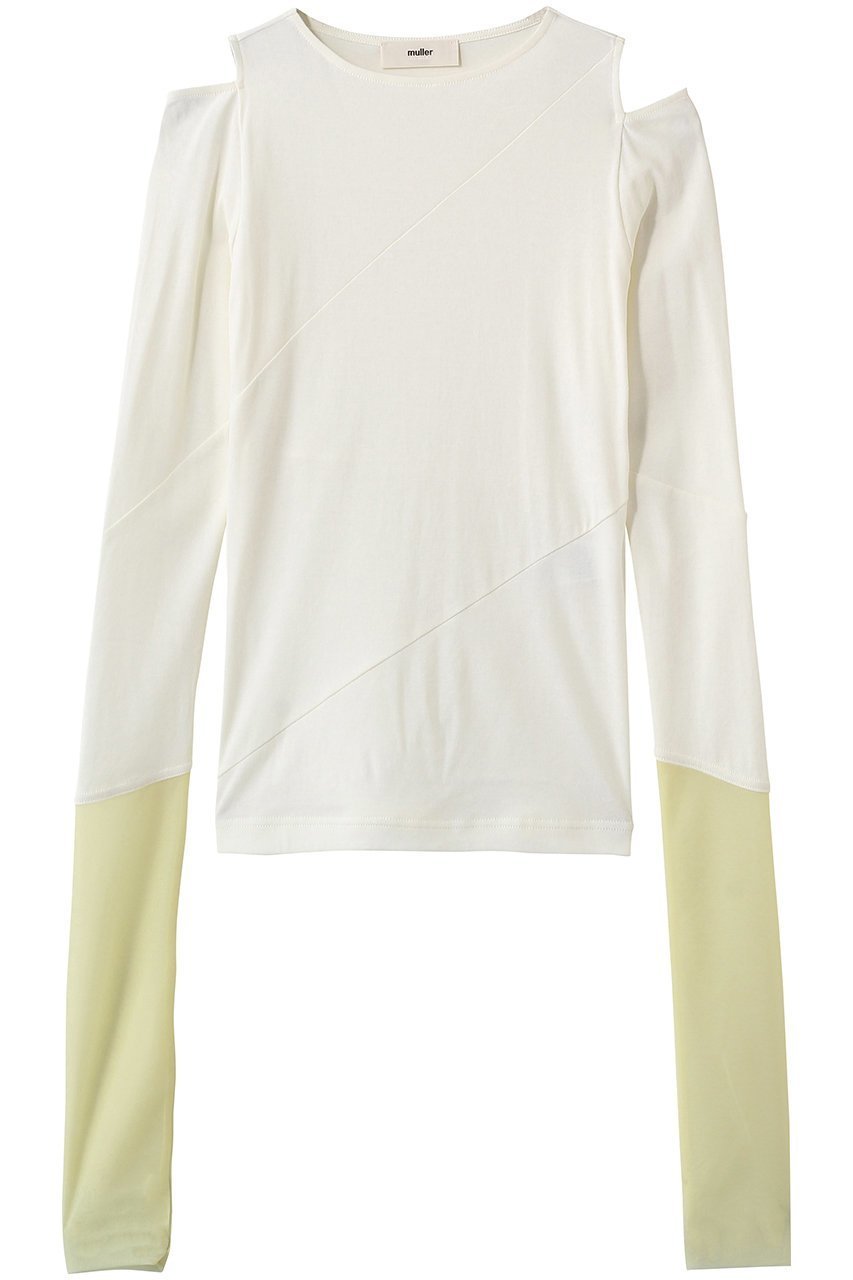 【エリオポール/heliopole】の【muller of yoshiokubo】DIAGONAL L/SLEEVE トップ 人気、トレンドファッション・服の通販 founy(ファニー) 　ファッション　Fashion　レディースファッション　Fashion for Women　トップス・カットソー　Cut & Sew Tops　シャツ・ブラウス・オフィスカジュアル　Elegant Blouses & Button-Ups　ロングTシャツ・Tシャツ　Longline T-Shirts & Tees　カットソー・ベーシックTシャツ　Cut-and-Sewn Tops / Stretch Tees & Basics　アシンメトリー　Asymmetrical Style　カッティング　Cutting Detail　カットソー　Cut and Sewn Top　シアー　Sheer, See-Through　ジャケット　Jacket, Outerwear　スリーブ　Sleeve, Long Sleeve / Short Sleeve　チュール　Tulip, Tulip Motif　ドッキング　Docking, Mixed Material　フィット　Fit, Slim Fit　ロング　Long, Long-Length　長袖　Long Sleeve, Full Sleeve　 other-1|ID: prp329100004889017 ipo3291000000036519984