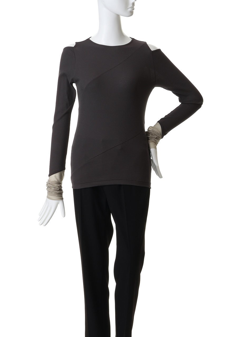 【エリオポール/heliopole】の【muller of yoshiokubo】DIAGONAL L/SLEEVE トップ 人気、トレンドファッション・服の通販 founy(ファニー) 　ファッション　Fashion　レディースファッション　Fashion for Women　トップス・カットソー　Cut & Sew Tops　シャツ・ブラウス・オフィスカジュアル　Elegant Blouses & Button-Ups　ロングTシャツ・Tシャツ　Longline T-Shirts & Tees　カットソー・ベーシックTシャツ　Cut-and-Sewn Tops / Stretch Tees & Basics　アシンメトリー　Asymmetrical Style　カッティング　Cutting Detail　カットソー　Cut and Sewn Top　シアー　Sheer, See-Through　ジャケット　Jacket, Outerwear　スリーブ　Sleeve, Long Sleeve / Short Sleeve　チュール　Tulip, Tulip Motif　ドッキング　Docking, Mixed Material　フィット　Fit, Slim Fit　ロング　Long, Long-Length　長袖　Long Sleeve, Full Sleeve　other-2|ID: prp329100004889017 ipo3291000000036519987