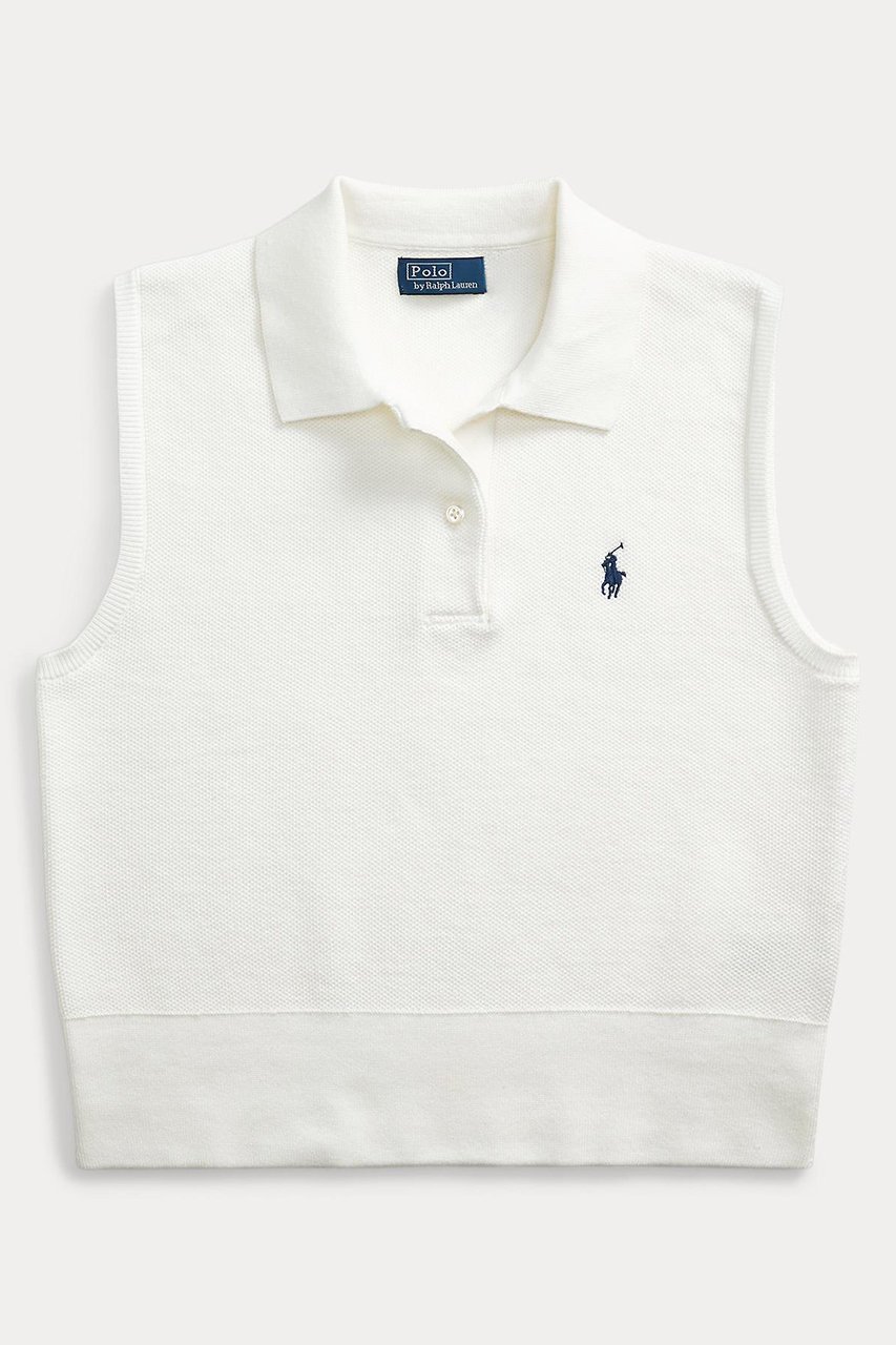 【ラルフローレン/RALPH LAUREN】の【POLO RALPH LAUREN】コットン クロップド スリーブレス ポロ セーター インテリア・キッズ・メンズ・レディースファッション・服の通販 founy(ファニー) 　ファッション　Fashion　レディースファッション　Fashion for Women　トップス・カットソー　Cut & Sew Tops　ニット　Knit Tops & Sweaters　カジュアルプルオーバー・ニットトップス　Pullovers & Knit Tops / Casual Pullovers　クロップド　Cropped, Short Length　シンプル　Simple, Minimal　スリーブ　Sleeve, Long Sleeve / Short Sleeve　セーター　Sweater, Knitwear　ノースリーブ　Sleeveless, No-Sleeve　バランス　Balance, Style Balance　フィット　Fit, Slim Fit　新作・新入荷　New Arrivals / New In　ホワイト|ID: prp329100004889170 ipo3291000000036526211
