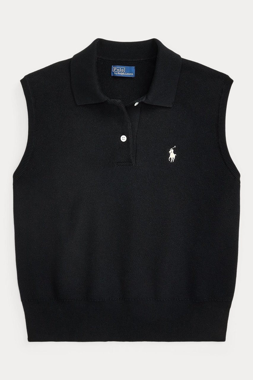 【ラルフローレン/RALPH LAUREN】の【POLO RALPH LAUREN】コットン クロップド スリーブレス ポロ セーター インテリア・キッズ・メンズ・レディースファッション・服の通販 founy(ファニー) 　ファッション　Fashion　レディースファッション　Fashion for Women　トップス・カットソー　Cut & Sew Tops　ニット　Knit Tops & Sweaters　カジュアルプルオーバー・ニットトップス　Pullovers & Knit Tops / Casual Pullovers　クロップド　Cropped, Short Length　シンプル　Simple, Minimal　スリーブ　Sleeve, Long Sleeve / Short Sleeve　セーター　Sweater, Knitwear　ノースリーブ　Sleeveless, No-Sleeve　バランス　Balance, Style Balance　フィット　Fit, Slim Fit　新作・新入荷　New Arrivals / New In　ブラック|ID: prp329100004889170 ipo3291000000036526212