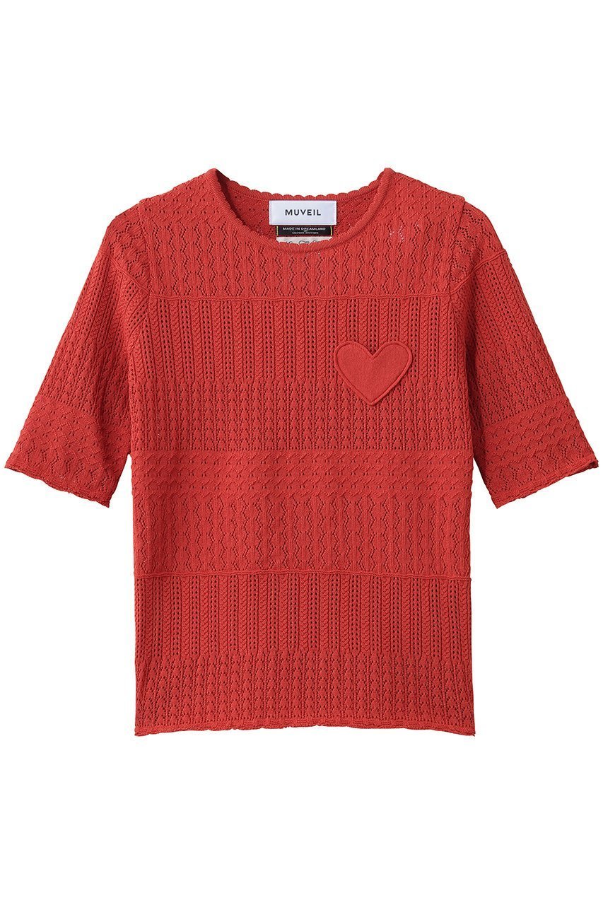【ミュベール/MUVEIL】の柄編みニットソー インテリア・キッズ・メンズ・レディースファッション・服の通販 founy(ファニー) ファッション Fashion レディースファッション Fashion for Women トップス・カットソー Cut & Sew Tops ニット Knit Tops & Sweaters カジュアルプルオーバー・ニットトップス Pullovers & Knit Tops / Casual Pullovers ニットソー Knit-Sewn, Cut & Sew Knit パッチワーク Patchwork, Mixed Fabric ボトム Bottoms, Lower Wear 新作・新入荷 New Arrivals / New In レッド|ID: prp329100004889173 ipo3291000000036526226