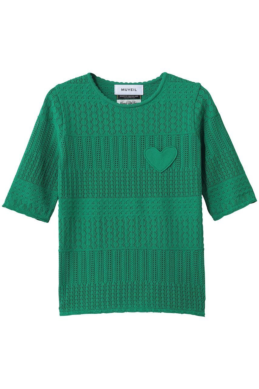 【ミュベール/MUVEIL】の柄編みニットソー インテリア・キッズ・メンズ・レディースファッション・服の通販 founy(ファウニー) 　ファッション　Fashion　レディースファッション　Fashion for Women　トップス・カットソー　Cut & Sew Tops　ニット　Knit Tops & Sweaters　カジュアルプルオーバー・ニットトップス　Pullovers & Knit Tops / Casual Pullovers　ニットソー　Knit-Sewn, Cut & Sew Knit　パッチワーク　Patchwork, Mixed Fabric　ボトム　Bottoms, Lower Wear　グリーン|ID: prp329100004889173 ipo3291000000036879553