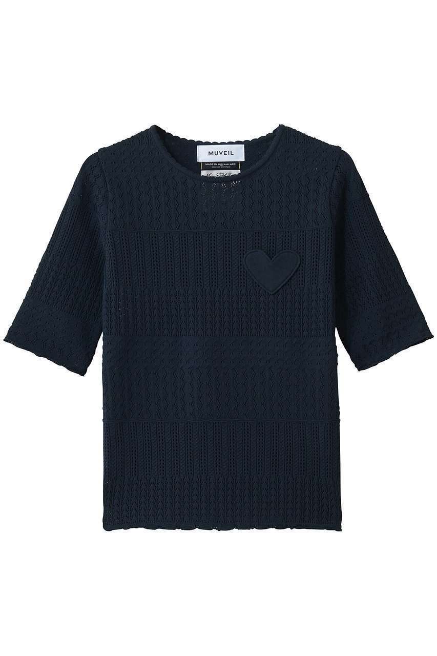 【ミュベール/MUVEIL】の柄編みニットソー インテリア・キッズ・メンズ・レディースファッション・服の通販 founy(ファウニー) 　ファッション　Fashion　レディースファッション　Fashion for Women　トップス・カットソー　Cut & Sew Tops　ニット　Knit Tops & Sweaters　カジュアルプルオーバー・ニットトップス　Pullovers & Knit Tops / Casual Pullovers　ニットソー　Knit-Sewn, Cut & Sew Knit　パッチワーク　Patchwork, Mixed Fabric　ボトム　Bottoms, Lower Wear　ネイビー|ID: prp329100004889173 ipo3291000000036879554