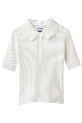 【ミュベール/MUVEIL】のレースカラー付きポロプルオーバー 人気、トレンドファッション・服の通販 founy(ファニー) ファッション Fashion レディースファッション Fashion for Women トップス・カットソー Cut & Sew Tops ニット Knit Tops & Sweaters カジュアルプルオーバー・ニットトップス Pullovers & Knit Tops / Casual Pullovers オーガンジー Organza Fabric コンパクト Compact, Small Size スポーティ Sporty, Casual Athletic レース Lace, Lace Fabric 新作・新入荷 New Arrivals / New In |ID:prp329100004889175
