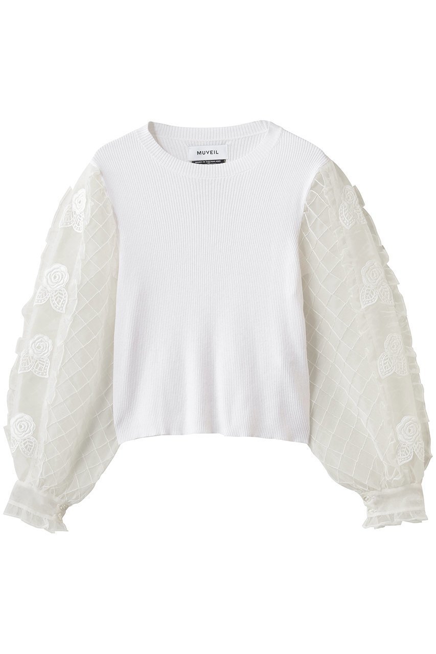 【ミュベール/MUVEIL】のシアータックスリーブニットプルオーバー 人気、トレンドファッション・服の通販 founy(ファニー) ファッション Fashion レディースファッション Fashion for Women トップス・カットソー Cut & Sew Tops ニット Knit Tops & Sweaters カジュアルプルオーバー・ニットトップス Pullovers & Knit Tops / Casual Pullovers オーガンジー Organza Fabric ギャザー Gathered, Ruffled シフォン Chiffon, Lightweight Fabric フィット Fit, Slim Fit モチーフ Motif, Design Theme レース Lace, Lace Fabric エレガント 上品 Elegant 新作・新入荷 New Arrivals / New In other-1|ID: prp329100004889177 ipo3291000000036526250