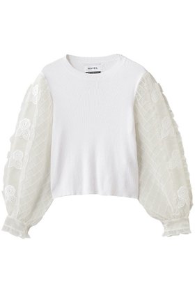 【ミュベール/MUVEIL】のシアータックスリーブニットプルオーバー 人気、トレンドファッション・服の通販 founy(ファニー) ファッション Fashion レディースファッション Fashion for Women トップス・カットソー Cut & Sew Tops ニット Knit Tops & Sweaters カジュアルプルオーバー・ニットトップス Pullovers & Knit Tops / Casual Pullovers オーガンジー Organza Fabric ギャザー Gathered, Ruffled シフォン Chiffon, Lightweight Fabric フィット Fit, Slim Fit モチーフ Motif, Design Theme レース Lace, Lace Fabric エレガント 上品 Elegant |ID:prp329100004889177