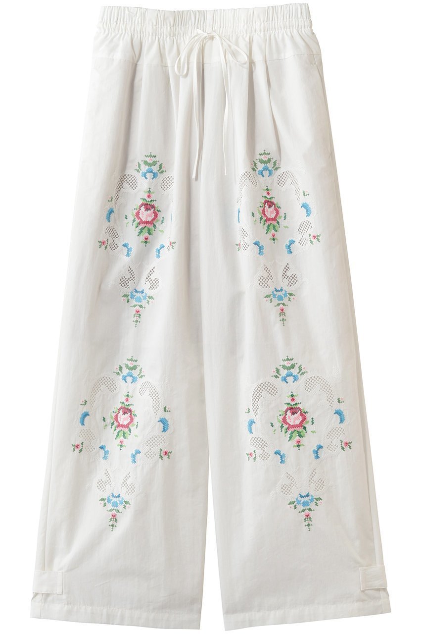 【ミュベール/MUVEIL】のフラワー刺しゅうパンツ インテリア・キッズ・メンズ・レディースファッション・服の通販 founy(ファニー) 　ファッション　Fashion　レディースファッション　Fashion for Women　パンツ　Pants & Trousers　ストレート　Straight, Straight Cut　フラワー　Flower, Floral　メッシュ　Mesh, Net Fabric　ヨーク　Yoke, Yoke Design　ワイド　Wide, Wide Fit　ワーク　Workwear, Utility Style　新作・新入荷　New Arrivals / New In　ホワイト|ID: prp329100004889191 ipo3291000000036526363