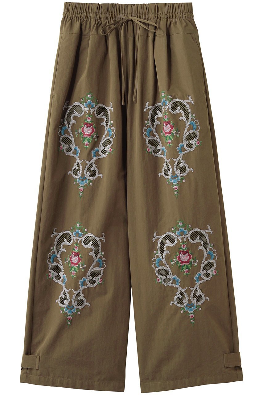 【ミュベール/MUVEIL】のフラワー刺しゅうパンツ インテリア・キッズ・メンズ・レディースファッション・服の通販 founy(ファニー) 　ファッション　Fashion　レディースファッション　Fashion for Women　パンツ　Pants & Trousers　ストレート　Straight, Straight Cut　フラワー　Flower, Floral　メッシュ　Mesh, Net Fabric　ヨーク　Yoke, Yoke Design　ワイド　Wide, Wide Fit　ワーク　Workwear, Utility Style　新作・新入荷　New Arrivals / New In　カーキ|ID: prp329100004889191 ipo3291000000036526364