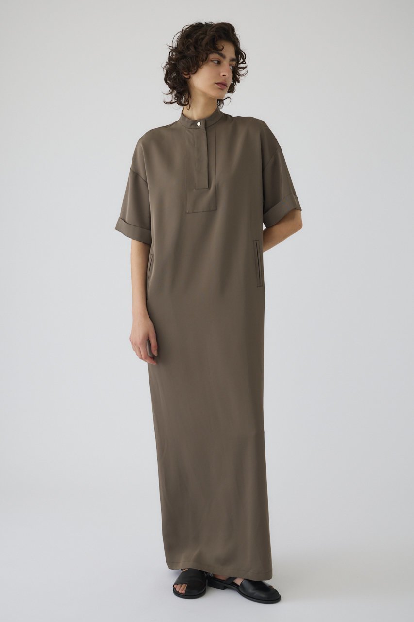 【リムアーク/RIM.ARK】のStand collar mode OP/ワンピース インテリア・キッズ・メンズ・レディースファッション・服の通販 founy(ファニー) 　ファッション　Fashion　レディースファッション　Fashion for Women　ワンピース　Dresses　チュニック　Tunic Tops & Dresses　シルバー　Silver, Metallic Silver　チュニック　Tunic, Long Top　リュクス　Luxury, Elegant, High-End, Chic　ロング　Long, Long-Length　エレガント 上品　Elegant　ライトブラウン|ID: prp329100004889199 ipo3291000000036529163