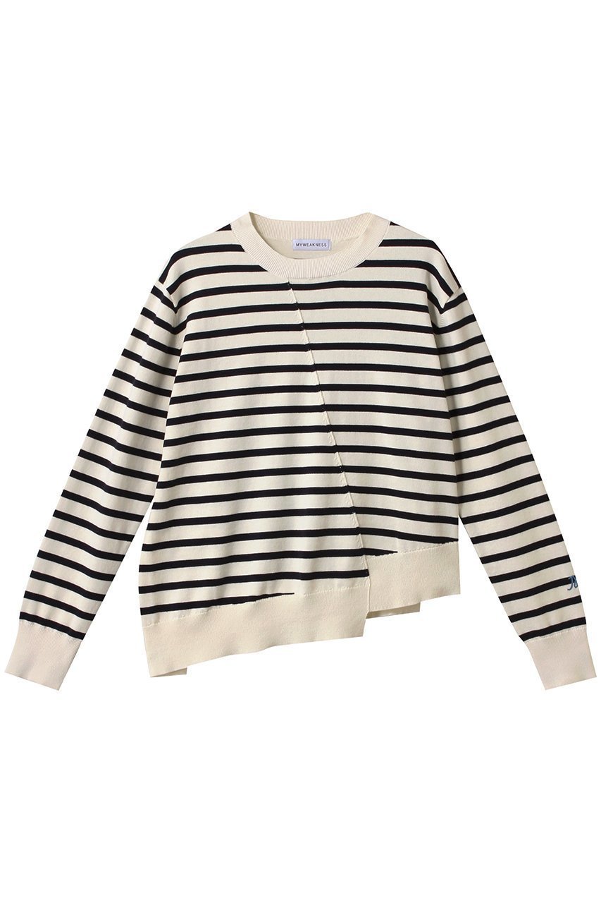 【マイ ウィークネス/MY WEAKNESS】のOlja Border Knit 大人の最旬トレンドファッション＆コーディネート founy(ファウニー) 　ファッション　Fashion　レディースファッション　Fashion for Women　トップス・カットソー　Cut & Sew Tops　ニット　Knit Tops & Sweaters　カジュアルプルオーバー・ニットトップス　Pullovers & Knit Tops / Casual Pullovers　インナー　Innerwear　ウォッシャブル　Machine Washable　カッティング　Cutting Detail　シンプル　Simple, Minimal　ジャケット　Jacket, Outerwear　デニム　Denim, Jeans Material　フロント　Front, Front Design　ボーダー　Border, Stripe　再入荷　Restock / Back in Stock　 other-1|ID: prp329100004889242 ipo3291000000036530628