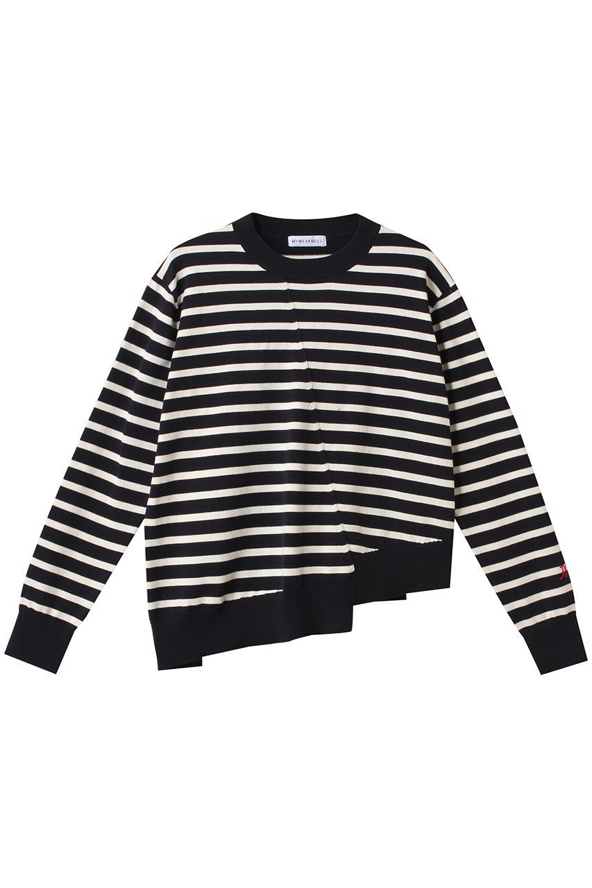【マイ ウィークネス/MY WEAKNESS】のOlja Border Knit インテリア・キッズ・メンズ・レディースファッション・服の通販 founy(ファウニー) 　ファッション　Fashion　レディースファッション　Fashion for Women　トップス・カットソー　Cut & Sew Tops　ニット　Knit Tops & Sweaters　カジュアルプルオーバー・ニットトップス　Pullovers & Knit Tops / Casual Pullovers　インナー　Innerwear　ウォッシャブル　Machine Washable　カッティング　Cutting Detail　シンプル　Simple, Minimal　ジャケット　Jacket, Outerwear　デニム　Denim, Jeans Material　フロント　Front, Front Design　ボーダー　Border, Stripe　再入荷　Restock / Back in Stock　NAVY BASE|ID: prp329100004889242 ipo3291000000036530630
