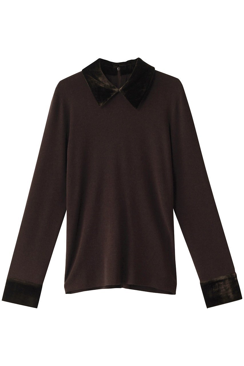 【クラネ/CLANE】のVELOUR COLLAR KNIT TOPS ニット インテリア・キッズ・メンズ・レディースファッション・服の通販 founy(ファウニー) 　ファッション　Fashion　レディースファッション　Fashion for Women　トップス・カットソー　Cut & Sew Tops　ニット　Knit Tops & Sweaters　カジュアルプルオーバー・ニットトップス　Pullovers & Knit Tops / Casual Pullovers　ベロアトップス　Velour Tops / Velvet-Look Items　エレガント 上品　Elegant　カフス　Cuff Design　ベロア　Velour, Soft Velvet　BROWN|ID: prp329100004889251 ipo3291000000036530853