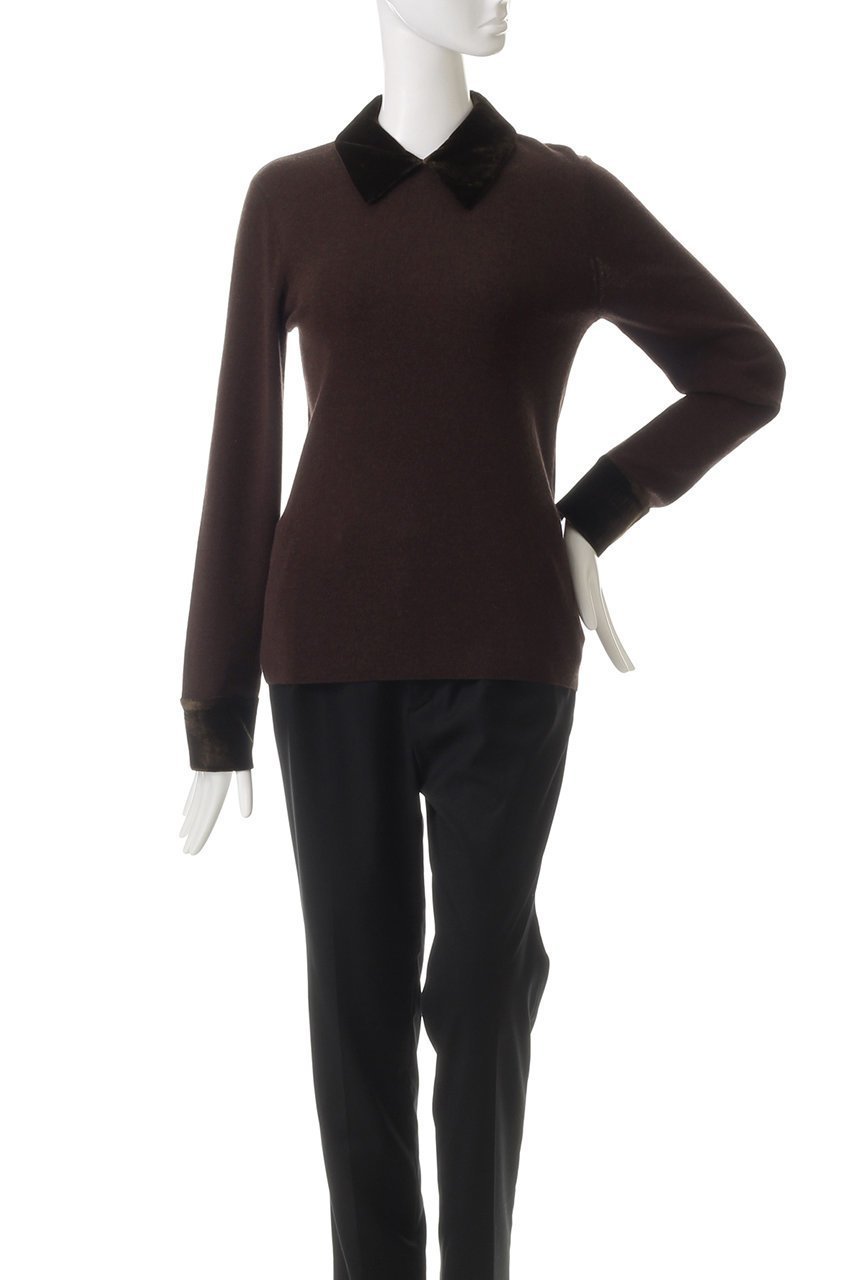 【クラネ/CLANE】のVELOUR COLLAR KNIT TOPS ニット 大人の最旬トレンドファッション＆コーディネート founy(ファウニー) 　ファッション　Fashion　レディースファッション　Fashion for Women　トップス・カットソー　Cut & Sew Tops　ニット　Knit Tops & Sweaters　カジュアルプルオーバー・ニットトップス　Pullovers & Knit Tops / Casual Pullovers　ベロアトップス　Velour Tops / Velvet-Look Items　エレガント 上品　Elegant　カフス　Cuff Design　ベロア　Velour, Soft Velvet　other-2|ID: prp329100004889251 ipo3291000000036530855