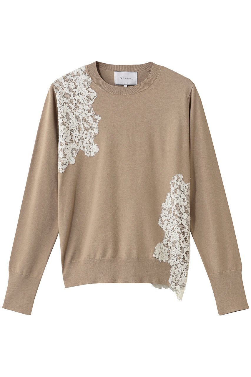 【ベイジ,/BEIGE,】のWILLOW / アシンメトリーレースクルーネックニット インテリア・キッズ・メンズ・レディースファッション・服の通販 founy(ファニー) ファッション Fashion レディースファッション Fashion for Women トップス・カットソー Cut & Sew Tops ニット Knit Tops & Sweaters カジュアルプルオーバー・ニットトップス Pullovers & Knit Tops / Casual Pullovers アシンメトリー Asymmetrical Style カッティング Cutting Detail デニム Denim, Jeans Material レース Lace, Lace Fabric エレガント 上品 Elegant ビジネス 仕事 通勤 Business / Work / Commuting Milk Tea|ID: prp329100004889481 ipo3291000000036533958