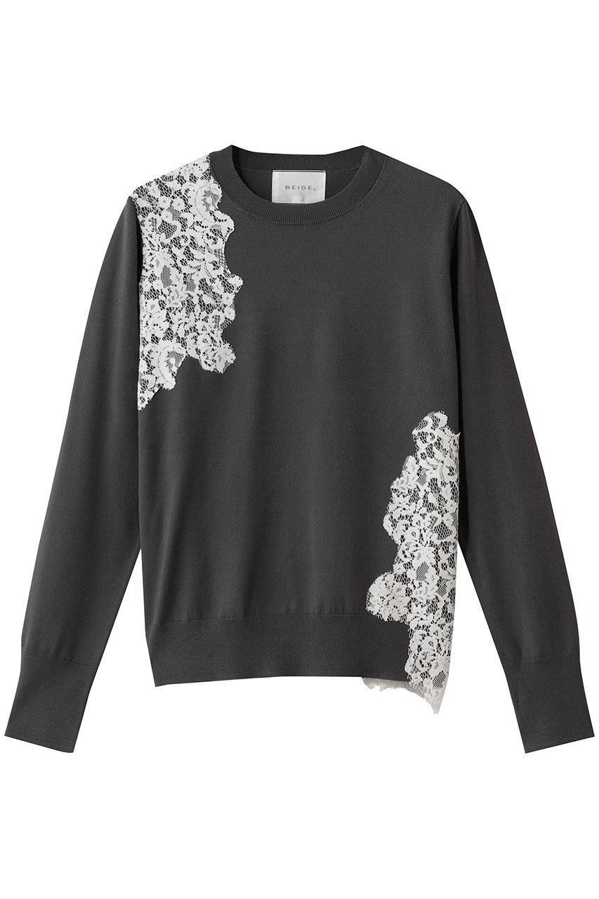 【ベイジ,/BEIGE,】のWILLOW / アシンメトリーレースクルーネックニット インテリア・キッズ・メンズ・レディースファッション・服の通販 founy(ファニー) ファッション Fashion レディースファッション Fashion for Women トップス・カットソー Cut & Sew Tops ニット Knit Tops & Sweaters カジュアルプルオーバー・ニットトップス Pullovers & Knit Tops / Casual Pullovers アシンメトリー Asymmetrical Style カッティング Cutting Detail デニム Denim, Jeans Material レース Lace, Lace Fabric エレガント 上品 Elegant ビジネス 仕事 通勤 Business / Work / Commuting Warm Gray|ID: prp329100004889481 ipo3291000000036533959