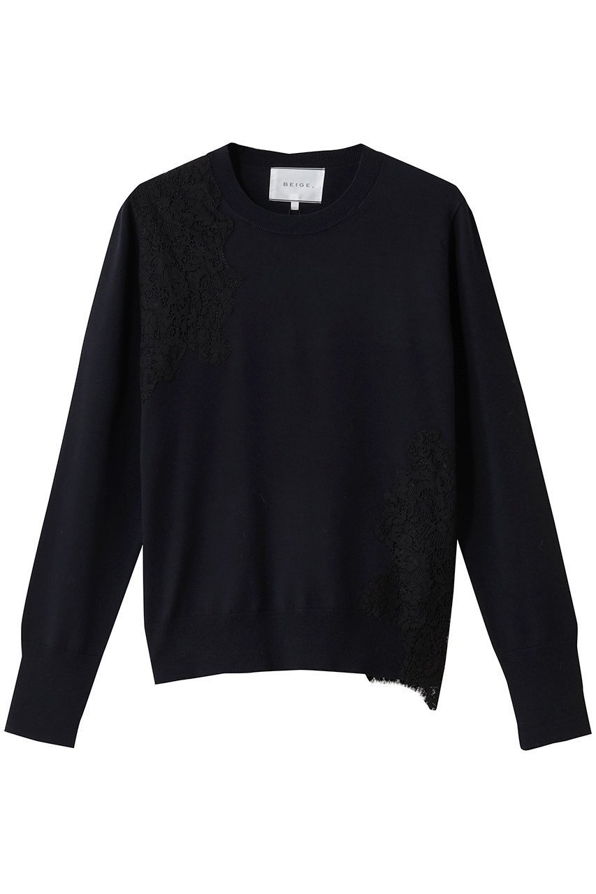 【ベイジ,/BEIGE,】のWILLOW / アシンメトリーレースクルーネックニット インテリア・キッズ・メンズ・レディースファッション・服の通販 founy(ファニー) ファッション Fashion レディースファッション Fashion for Women トップス・カットソー Cut & Sew Tops ニット Knit Tops & Sweaters カジュアルプルオーバー・ニットトップス Pullovers & Knit Tops / Casual Pullovers アシンメトリー Asymmetrical Style カッティング Cutting Detail デニム Denim, Jeans Material レース Lace, Lace Fabric エレガント 上品 Elegant ビジネス 仕事 通勤 Business / Work / Commuting Navy|ID: prp329100004889481 ipo3291000000036533960